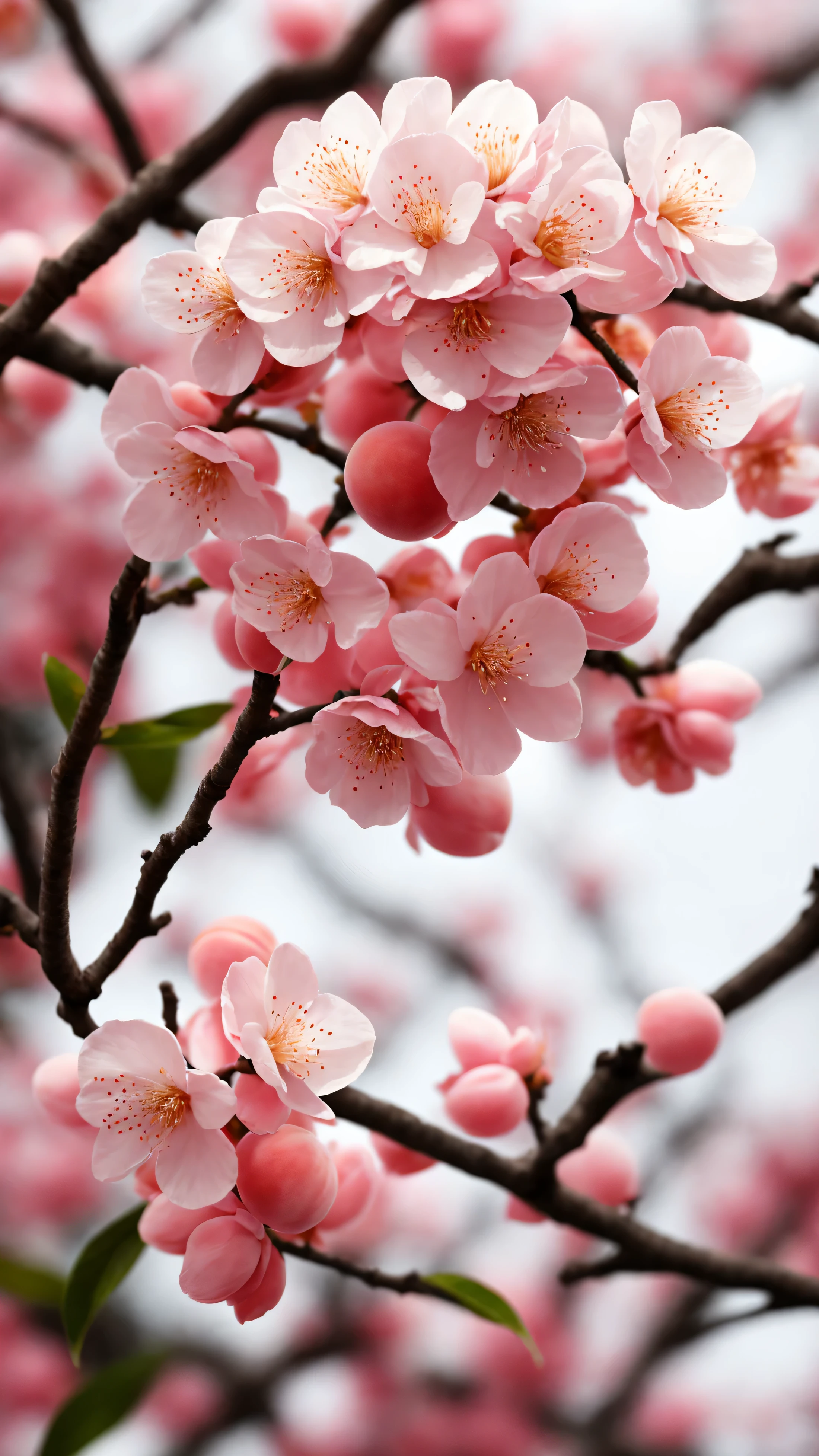 peach blossom,white snow