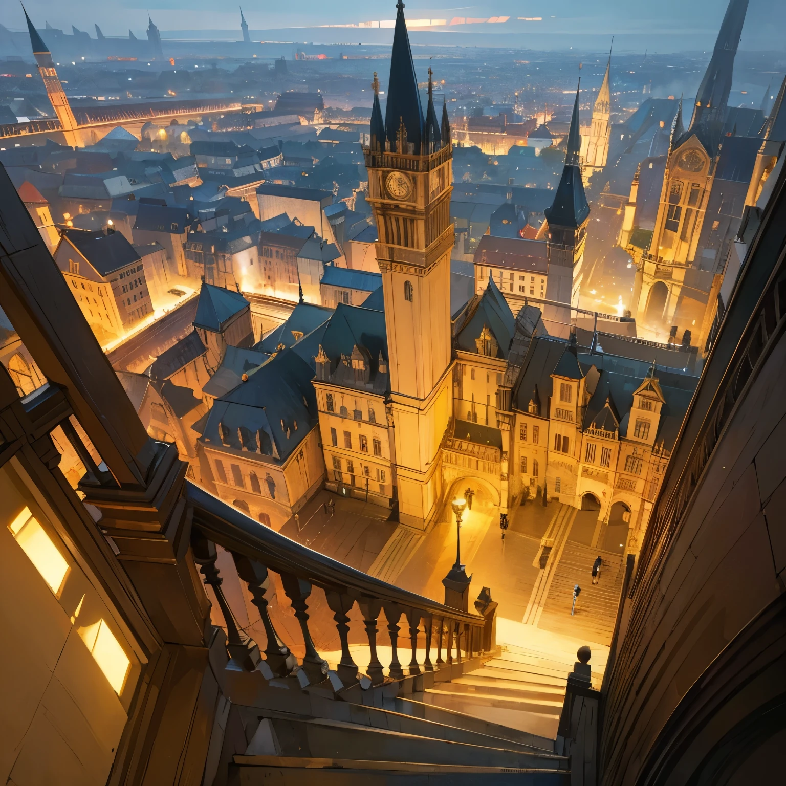 Europe kingdom city with light from upstair look, vintage