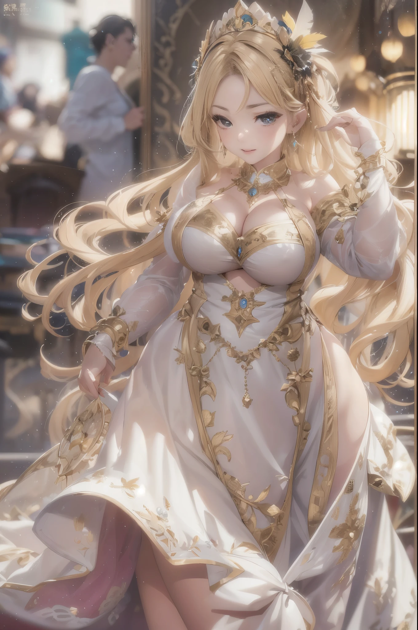 過去最高のmasterpiece、beautiful美しさ, 3D two-dimensional, rich, blonde, skirt, stockings, high heels, star、(Highly detailed CG Unity 8K wallpaper),(masterpiece), (highest quality), (Super detailed), (best work),(best shadow), (sharp eyeliner, eye shadow, fine eye:1.1), (超High resolution,realistic,realistic),(8k,RAW photo),mature woman、sensual curves、huge breasts、thighs、bubble、お尻のmasterpiece, full body shot, beautiful女性, enchanting smile, thick lips, chubby lips, blush, looking at the viewer, provocative expression, beautiful髪型, cleavage, Plump、curvaceous hips、attractive face、sexy dress、an inviting gaze、expression of emotions、(((erotic dress)))、gorgeous accessories 、big breastsの女性, golden hair, colored feather, metal ornaments, colored flowers, particle, light, (1 girl:1.3),(fractal art:1.1),(colorful:1.1)、(flowers:1.3),most detailed,(tangled:1.2), (dynamic pose), (abstract background:1.3), (shiny skin), (lots of colors :1.4), ,(earrings:1.4), (feather:1.4),masterpiece, highest quality, Super detailed, 30~40 years, full body shot, beautiful 、various hairstyles,gold headband,plump breasts,beautiful butt,greek clothing,Tulle covers the chest,perfect balance, costume details details,marble,cinematic lighting, film grain, high detail, openwork decoration,(((colorfulな最高級ドレス)))、(((解剖学的に正しいbody))) ,big breasts,cowboy shot, blush, (((1 girl))), perfect face, (((highest quality))), (Super detailed), detailed face and eye, (alone), High resolution、beautifuleye,(((sexy pose)))、(((整ったbig breasts)))、((beautiful eye))、luxury、(((超High resolution)))、(((detailed description)))、(((ぽっちゃりbody型)))、(((解剖学的構造に一致したbodyの部位)))、beautiful長いまつ毛、バランスのとれたbody型,The legs and arms are just the right size、Fishnet tights、glamorous、(((Clear white and black eye)))、lipstick、Sparkling、(Undistorted face, eye, body)、jewelry、gem、(長くカールしたbeautifulまつ毛)、(((バランス良いbeautiful胸)))、(transparent, Exquisite skin:1.2)、(((完璧なglamorousボディー)))、actress face、Super beautiful、cute smile、Healing beauty、flower shower、(((完璧なeye)))、realistic depiction、super sexy、shiny、glamorous、double eyelids、Excellent dark correction、(((ぼやけていないeye)))、(((Plump face)))、cute face 、(((shiny輝く肌))) 、(((gorgeous long dress)))