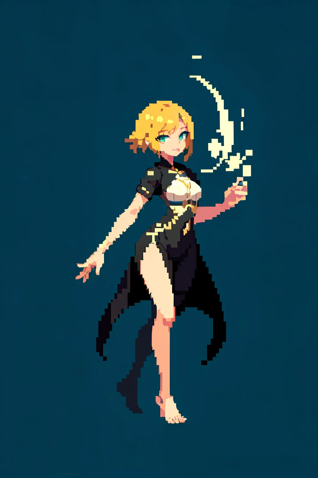 (cowboy shot), sfw, (masterpiece), (best quality:1.0), (ultra highres:1.0), detailed eyes
BREAK
<lora:Larxene-000007:0.8> Larxene, 1girl, yellow eyes, smiling, smug, dynamic pose
,holding, kunai, weapon, (lightning)
black coat, open clothes, side boob, black pants
<lora:gerph-10:0.8>
BREAK
cloudy, battlefield, desert, gorgeous view