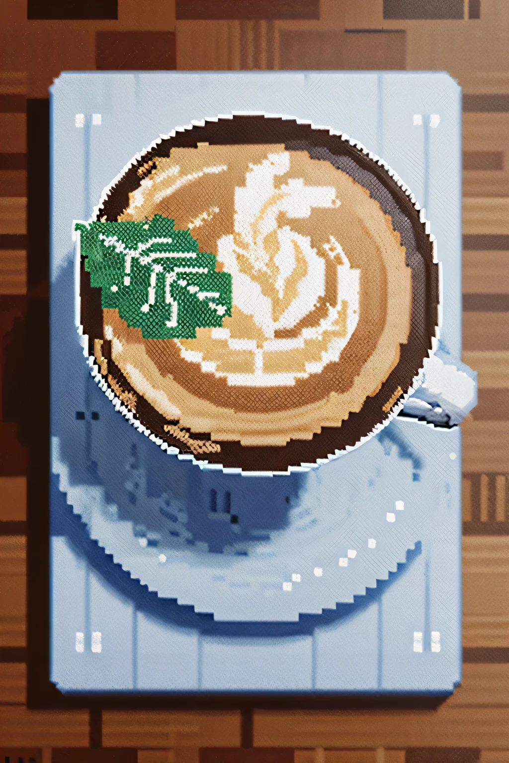 (Pixel art:1.5), leaf pattern latte art, (masterpiece), (highest quality)