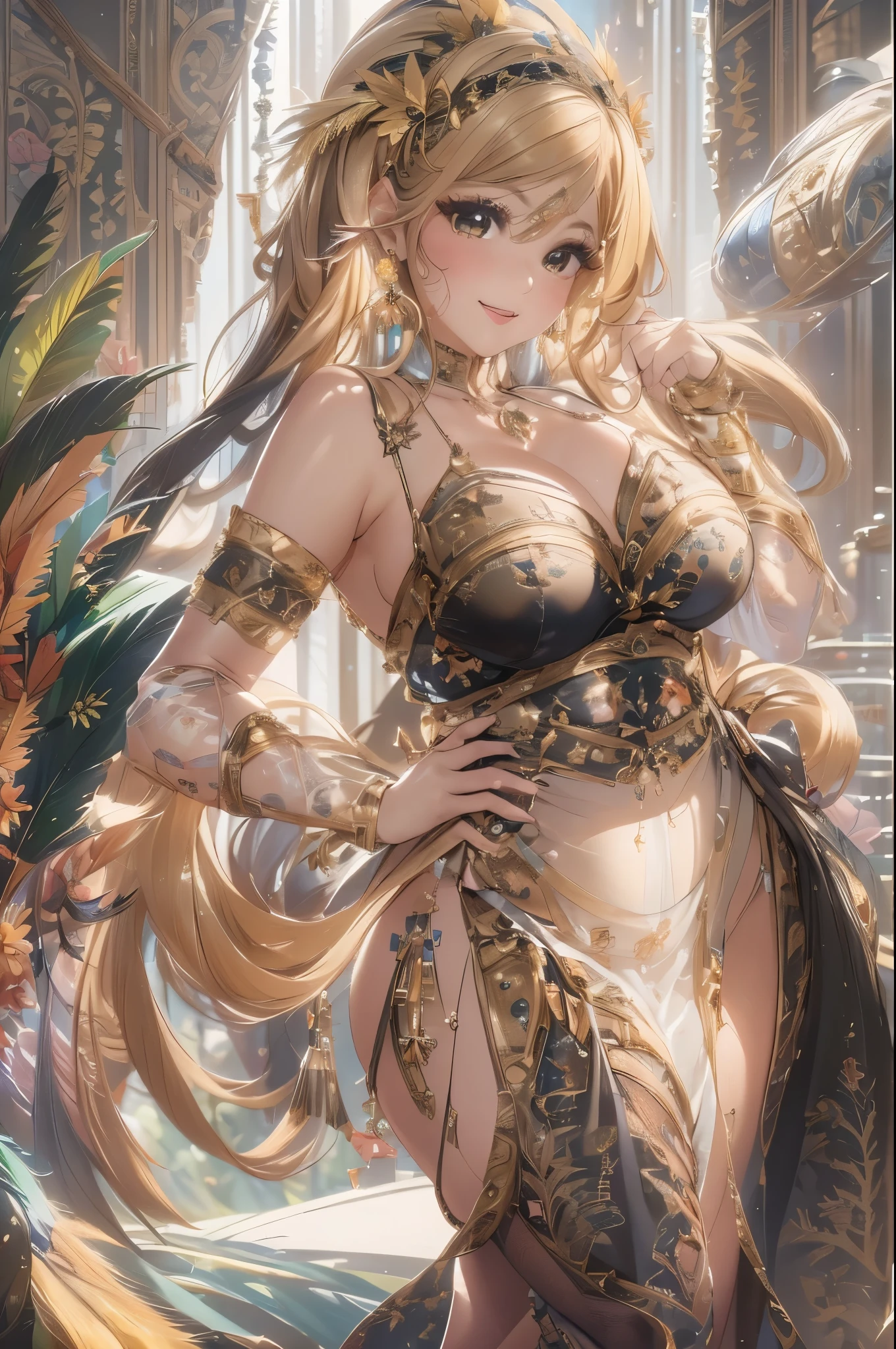 過去最高のmasterpiece、beautiful美しさ, 3D two-dimensional, rich, blonde, skirt, stockings, high heels, star、(Highly detailed CG Unity 8K wallpaper),(masterpiece), (highest quality), (Super detailed), (best work),(best shadow), (sharp eyeliner, eye shadow, fine eye:1.1), (超High resolution,realistic,realistic),(8k,RAW photo),mature woman、sensual curves、huge breasts、thighs、bubble、お尻のmasterpiece, full body shot, beautiful女性, enchanting smile, thick lips, chubby lips, blush, looking at the viewer, provocative expression, beautiful髪型, cleavage, Plump、curvaceous hips、attractive face、sexy dress、an inviting gaze、expression of emotions、(((erotic dress)))、gorgeous accessories 、big breastsの女性, golden hair, colored feather, metal ornaments, colored flowers, particle, light, (1 girl:1.3),(fractal art:1.1),(colorful:1.1)、(flowers:1.3),most detailed,(tangled:1.2), (dynamic pose), (abstract background:1.3), (shiny skin), (lots of colors :1.4), ,(earrings:1.4), (feather:1.4),masterpiece, highest quality, Super detailed, 30~40 years, full body shot, beautiful 、various hairstyles,gold headband,plump breasts,beautiful butt,greek clothing,Tulle covers the chest,perfect balance, costume details details,marble,cinematic lighting, film grain, high detail, openwork decoration,(((colorfulな最高級ドレス)))、(((解剖学的に正しいbody))) ,big breasts,cowboy shot, blush, (((1 girl))), perfect face, (((highest quality))), (Super detailed), detailed face and eye, (alone), High resolution、beautifuleye,(((sexy pose)))、(((整ったbig breasts)))、((beautiful eye))、luxury、(((超High resolution)))、(((detailed description)))、(((ぽっちゃりbody型)))、(((解剖学的構造に一致したbodyの部位)))、beautiful長いまつ毛、バランスのとれたbody型,The legs and arms are just the right size、Fishnet tights、glamorous、(((Clear white and black eye)))、lipstick、Sparkling、(Undistorted face, eye, body)、jewelry、gem、(長くカールしたbeautifulまつ毛)、(((バランス良いbeautiful胸)))、(transparent, Exquisite skin:1.2)、(((完璧なglamorousボディー)))、actress face、Super beautiful、cute smile、Healing beauty、flower shower、(((完璧なeye)))、realistic depiction、super sexy、shiny、glamorous、double eyelids、Excellent dark correction、(((ぼやけていないeye)))、(((Plump face)))、cute face 、(((shiny輝く肌))) 、(((gorgeous long dress)))
