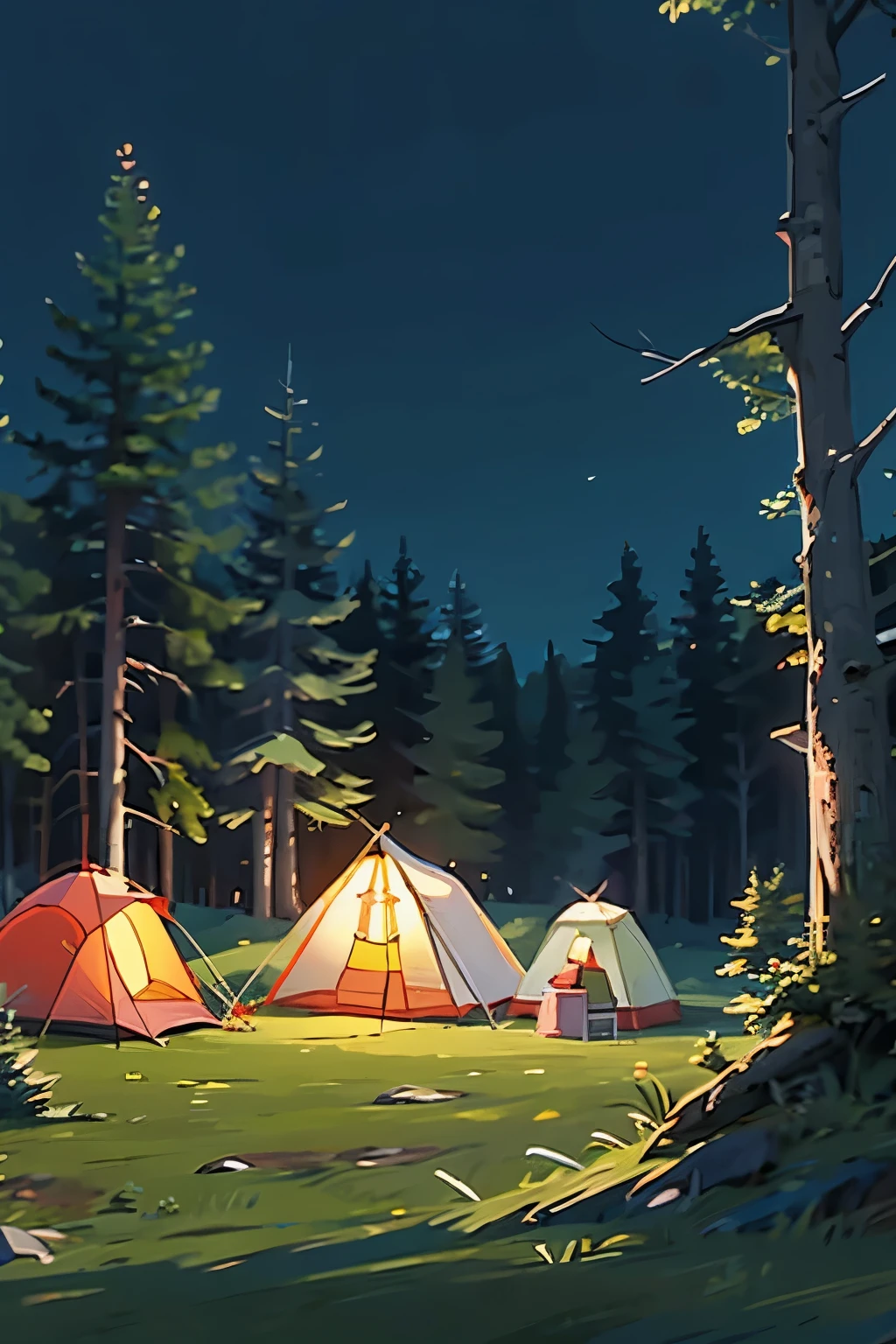 camping,forest,two tents,bonfire