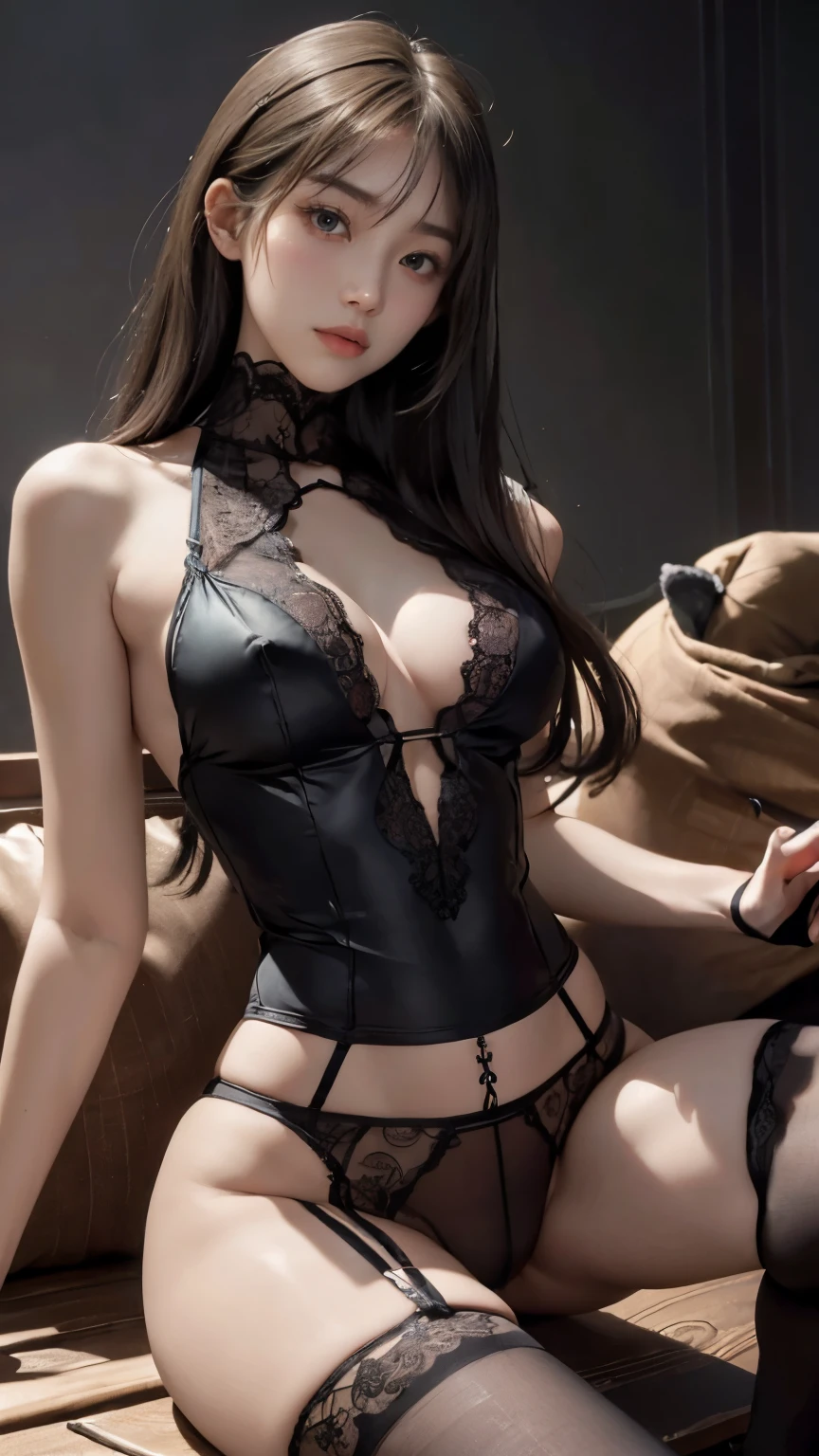 (surreal)、(enlightenment)、(High resolution)、(8k)、(非常にbe familiar with)、(best illustrations)、(detailed and beautiful eyes)、(highest quality)、(超be familiar with)、(masterpiece)、(detailed face)、alone、one girl、looking at the viewer、be familiar with、discreet key、Pure erotic face ace_v1、laughter、Full body Esbian、full body fishnet tights(lace underwear)、(( camel toe) )、((nipple))、long legs、big breasts、 thin waist、butt、ultra fine makeup、very delicately、spread your legs wide