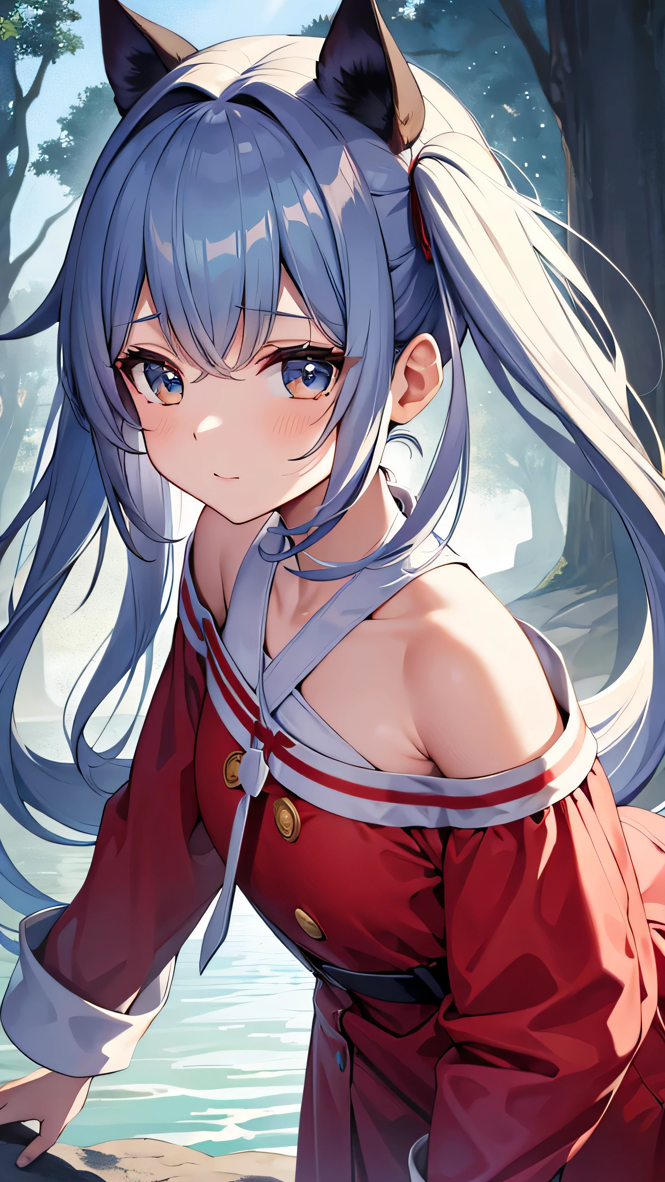 Cute anime characters、girl、噴水公園で笑顔が可愛いgirl、twin tails