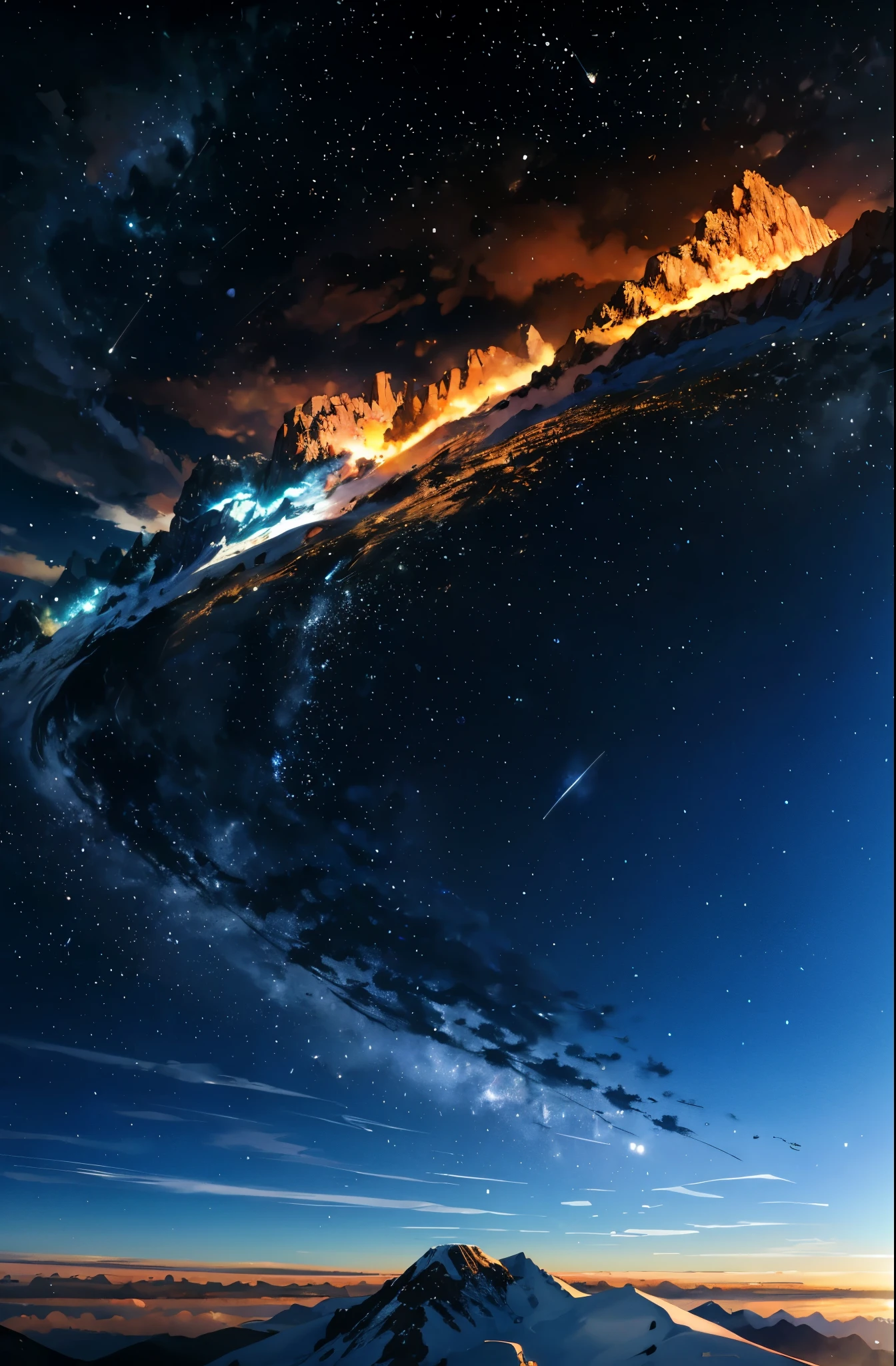 starry night sky with a mountain and a bunker, amazing wallpaper, 4 k hd wallpaper very detailed, wallpaper 4 k, wallpaper 4k, 4 k wallpaper, 4k wallpaper, cinematic 4 k wallpaper, cinematic 4k wallpaper, high quality desktop wallpaper, meteors falling, beautiful wallpaper, 4 k hd illustrative wallpaper, hq 4k phone wallpaper