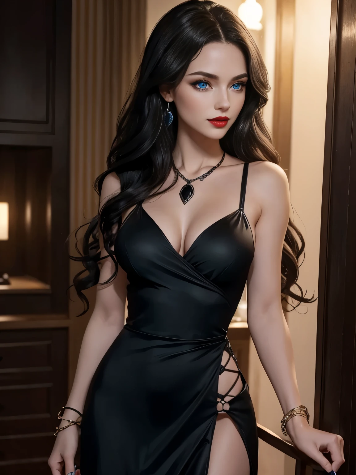 Anna, evening gown slashed to waist, cleavage