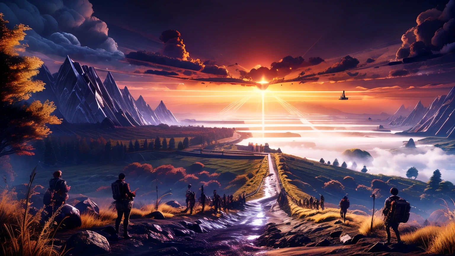 he group of developers embark on a journey, symbolized by a road stretching into the horizon. Along the way, they encounter obstacles represented by coding challenges and technological hurdles