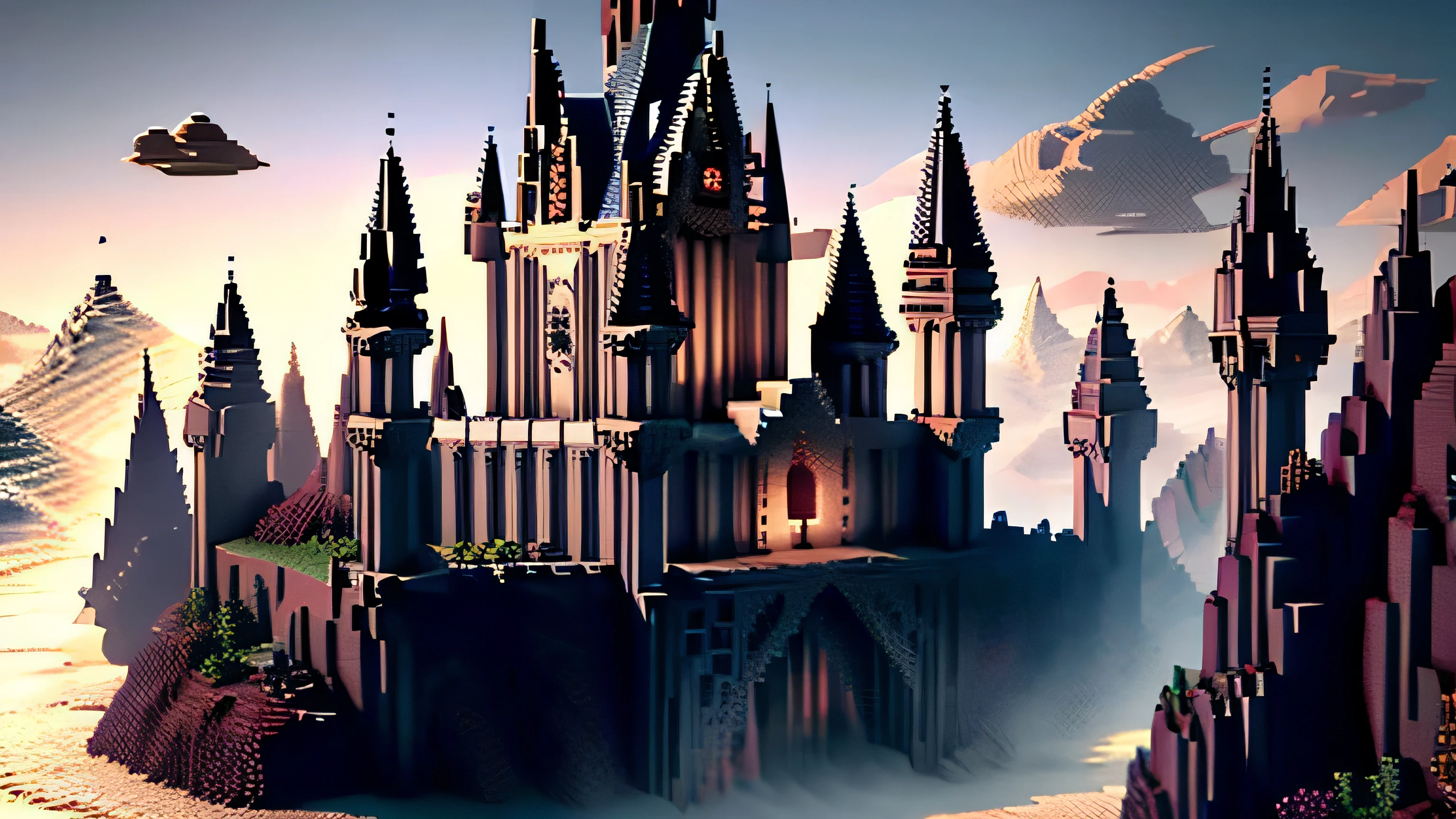 Pixel art: Château de Poudlard ( Harry Potter) dans le monde minecraft 