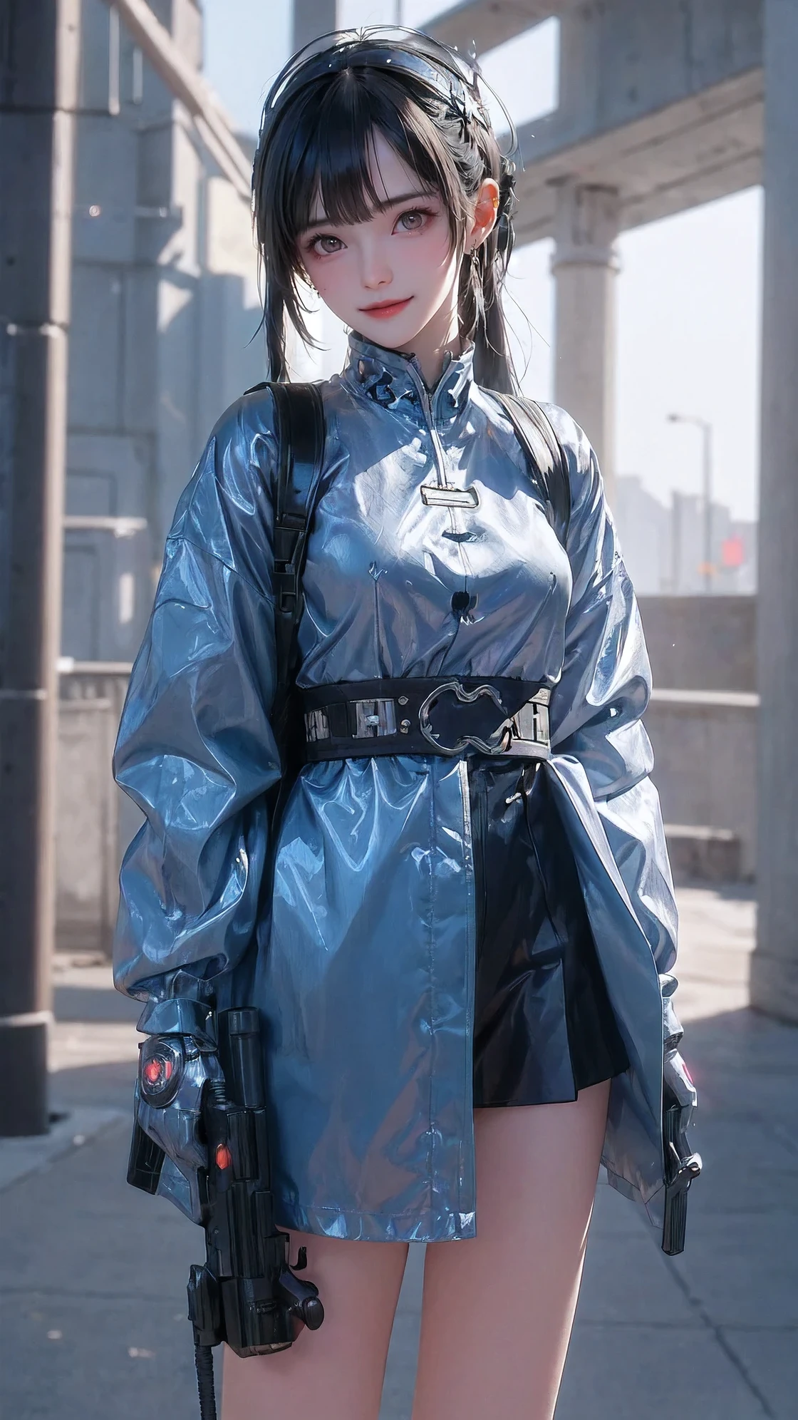 (cowboy shot:1.5), anime character with a backpack and a gun in his hand, cyberpunk anime girl mech, digital cyberpunk anime art, mechanized soldier girl, guweiz on artstation pixiv, girl in mecha cyber armor, by Russell Dongjun Lu, cool mecha style, guweiz on pixiv artstation, artwork in the style of guweiz
