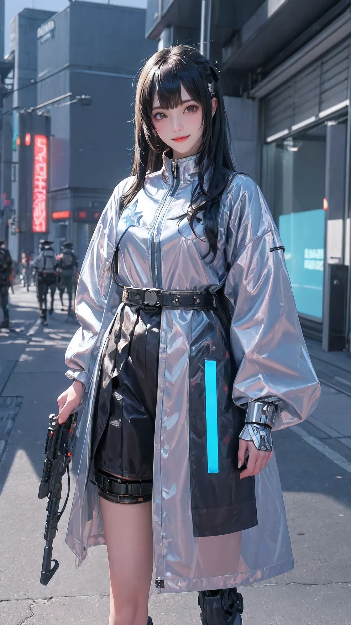 (cowboy shot:1.5), anime character with a backpack and a gun in his hand, cyberpunk anime girl mech, digital cyberpunk anime art, mechanized soldier girl, guweiz on artstation pixiv, girl in mecha cyber armor, by Russell Dongjun Lu, cool mecha style, guweiz on pixiv artstation, artwork in the style of guweiz