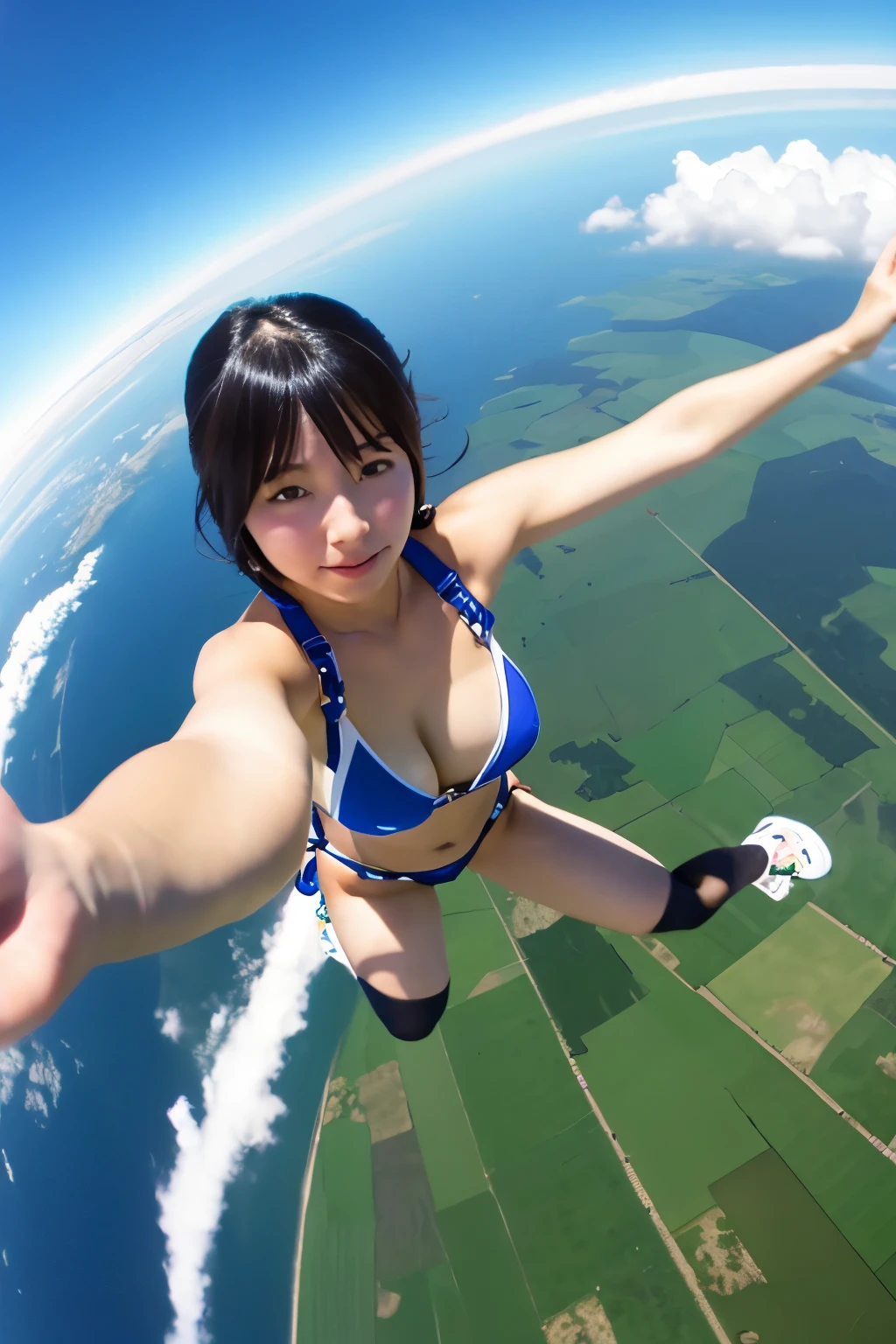 Japanese gravure idol beauty skydiving、micro bikini、very sexy swimsuit、over the sky3000meter、very beautiful、very big 、very long legs