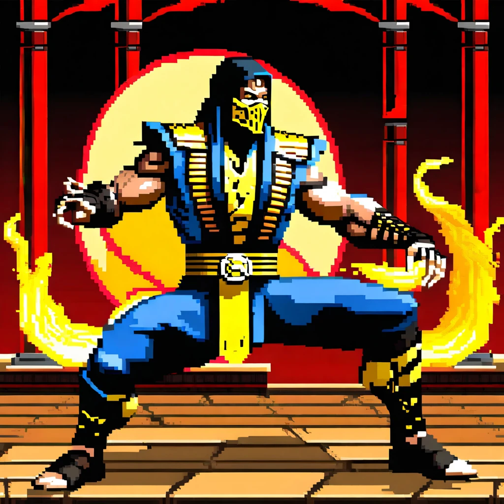 games Mortal Kombat by 1992. Screenshot . Full stylization of graphics.