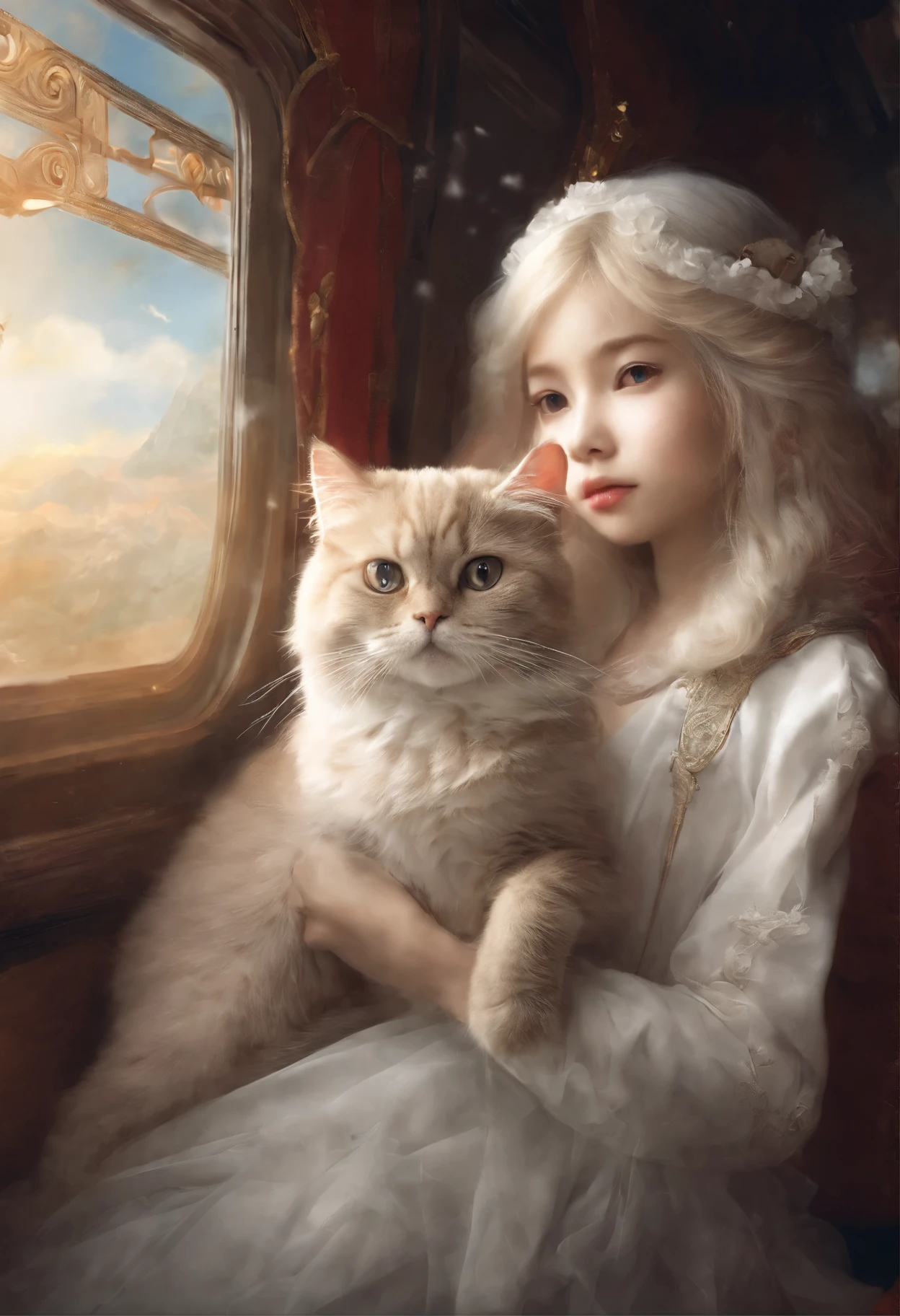 Angelic cat, Persian cat, , 発車するtrainを空から見つめる羽の生えた赤白猫天使, blizzard, 猛blizzard, express train to heaven, Chung-ch'u-hsien, beautiful digital images, cute illustrations, Sakimi, train, Andrei Gordeev, rail, fascinating digital paintings, magic scene, amazing matte painting, cute, white cat, cute digital art, Desktop wallpaper - 1 0 2 4, 2 0 1 4