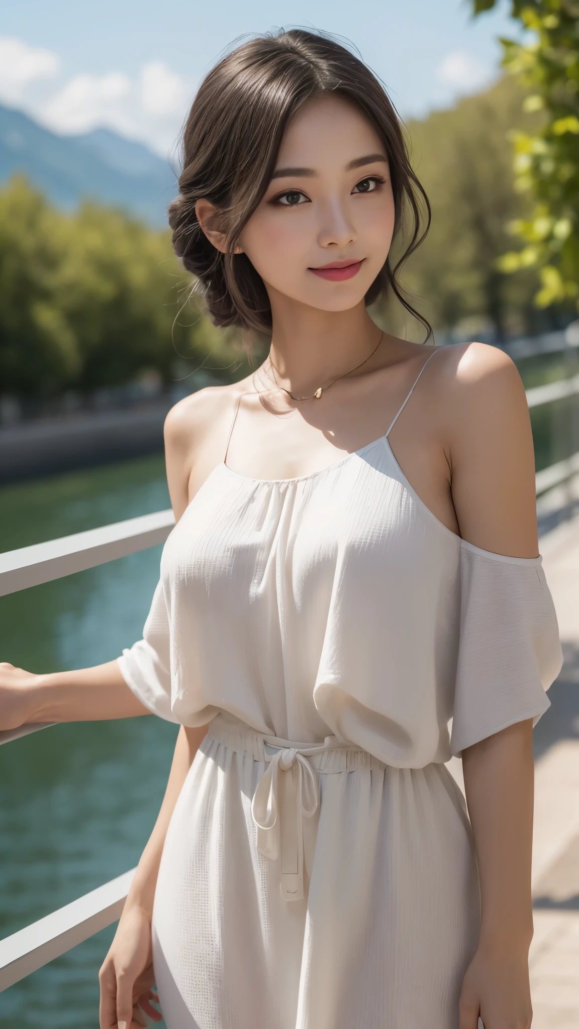 1girl, Extremely cute face, (hyper-realistic, hight resolution), (Best Quality:1.4), Raw photo, (Realistic, Photorealsitic:1.37), Professional Photography, Cinematic Light, (Highly detailed eyes, Highly detailed face), (lace shirt off-shoulder:1.4), (Beautiful breasts), (no panties:1.3), pubic hair, Upper body, smile slightly, sitting, Spread your legs wide open, (no panties:1.2), stare at me, beach, sandy beach, palm tree, ((beach scenery with a beautiful sunset)),