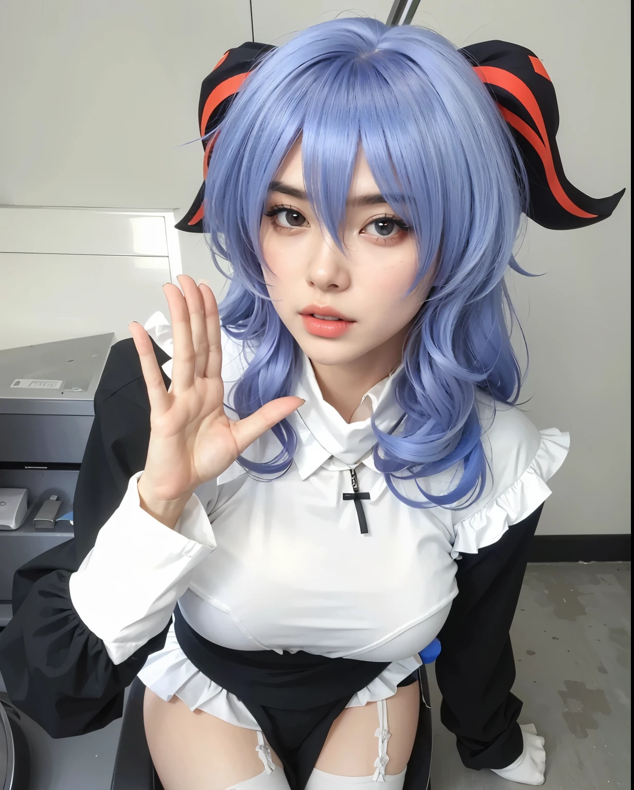 (photorealistic:1.4), best quality, masterpiece, ultra high res, 1girl, (detailed face:1.2), (detailed eyes:1.2), (detailed hair:1.2), (detailed clothes:1.2), 4k, (detailed color:1.2), Ultra detail texture, ulta detail, ultra hight, realistic, 16k, selena (/mobile legends bang-bang/), perfect body, bobs, full body, 1 woman, bokeh, detail eyes, detail face, White hair, scarf
