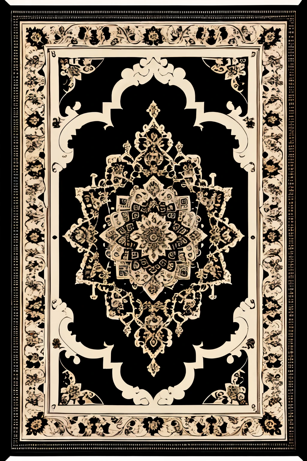 persian rug Medallion black and white