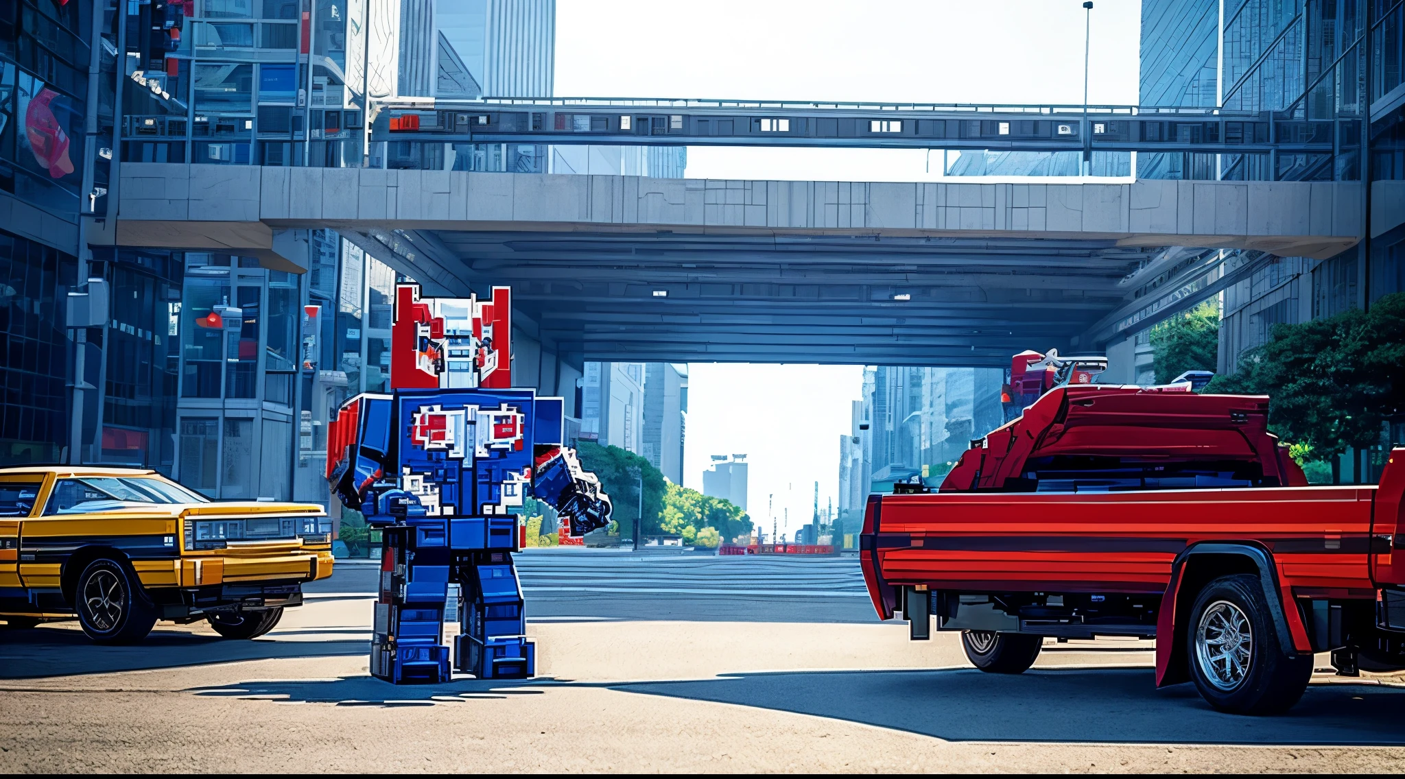 pixel game,Scene design,Transformers Optimus Prime, pixel art #pixel art,Pixel enhancement