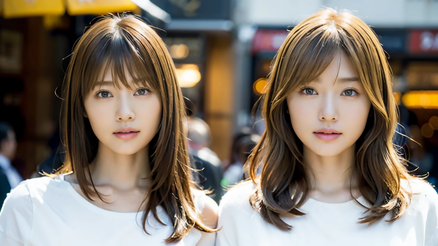 Beautiful Japan adult woman、((best qualtiy, 8K, tmasterpiece:1.3))、((realisitic:1.5))、((sense of reality:1.5))、Perfect litthing、Perfect figure beautiful woman:1.4、((Layered Hair Style、ample breasts:1.3))、(Black long shirt:1.2)、(Street:1.2)、Highly detailed facial and skin texture、glowy skin、A detailed eye、二重まぶた、(The front of the shirt is open:1.1)、(breast cleavage exposed:1.1)、(small areolas、Small beautiful nipples:1.3)、see the beholder、