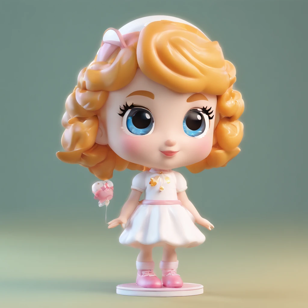 Bubble Mart super cute girl IP, Bright Eyes, little angel,little white dress, clay, role model, a blind box toy, Delicate gloss,clean background, good gloss, 3D rendering,best quality