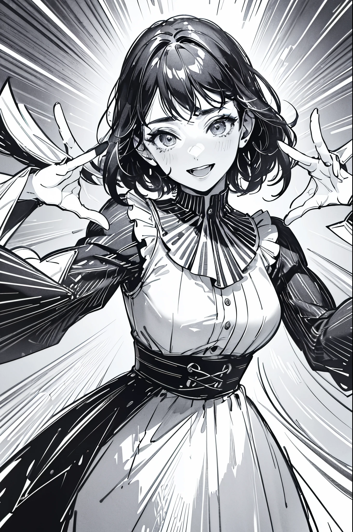 Highest quality:1.5,It is colored like a coloring book,Half color, half black and white,Natural Lip,smile,Idol,Open your arms to welcome me
