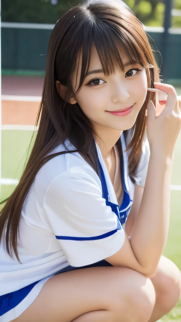 Best-quality, Masterpiece, Ultra-High-Resolution, (Photorealistic:1.4), Raw-Photo, 1girl, the
most famous Japanese idol, wearing only tennis-uniform, extremely cute face like the most popular Japanese idol, extremely beautiful big-eyes, extremely beautiful hair, extremely beautiful skins, extremely beautiful long-eyelashes, extremely beautiful lips, extremely beautiful body, extremely beautiful thighs, innocent-smile, dynamic-pose