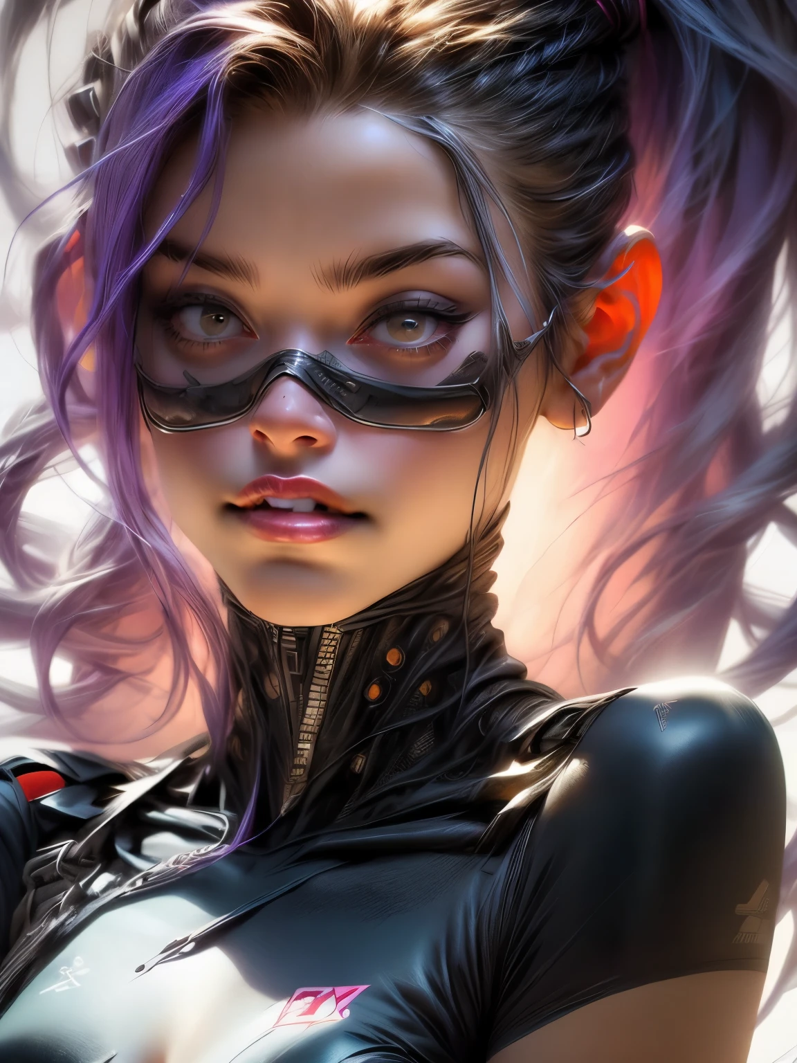 un primer plano de una mujer joven sensual, sonrrisa sensual,con un helado en una mano acercandolo a su boca, con un tatuaje en el brazo y megilla peinado cyberpunk con un mechon de pelo de color rosado, chica hermosa ciberpunk, beautiful cyberpunk girl face, cyberpunk dreamy girl, arte cyberpunk ultrarrealista 8k, cyberpunk 2 0 years. o model girl, hermosa modelo de mujer cyberpunk, el retrato de la chica cyberpunk, Arte digital 32k muy detallado, hermosa obra de arte digital, cyborg cyberpunk. rosas, arte digital realista 8k, iluminacion suave de neon en el rostro y cuerpo

