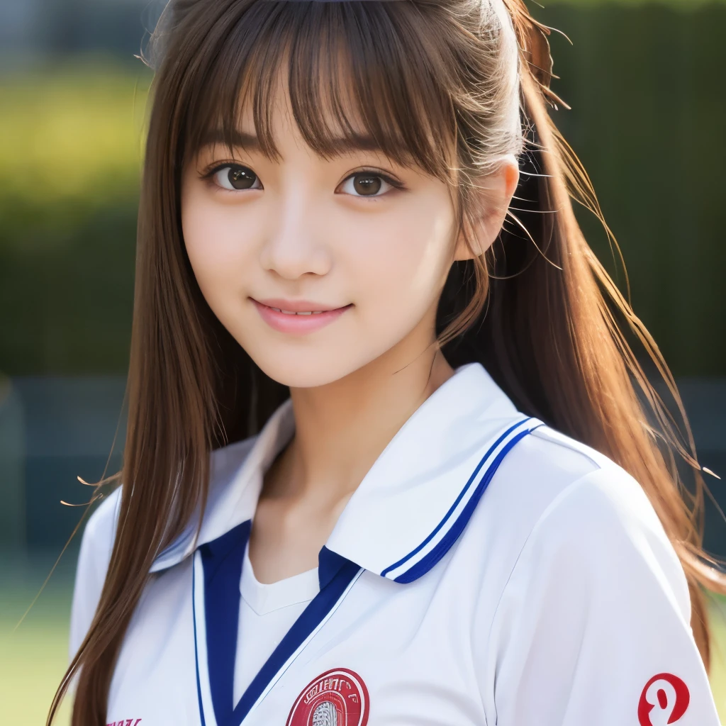 busty japanese lady、whole body、front、The most beautiful woman in Japan、Wearing top and bottom jerseys、Bright eyes with sharp details(Looking into the camera)Blonde、