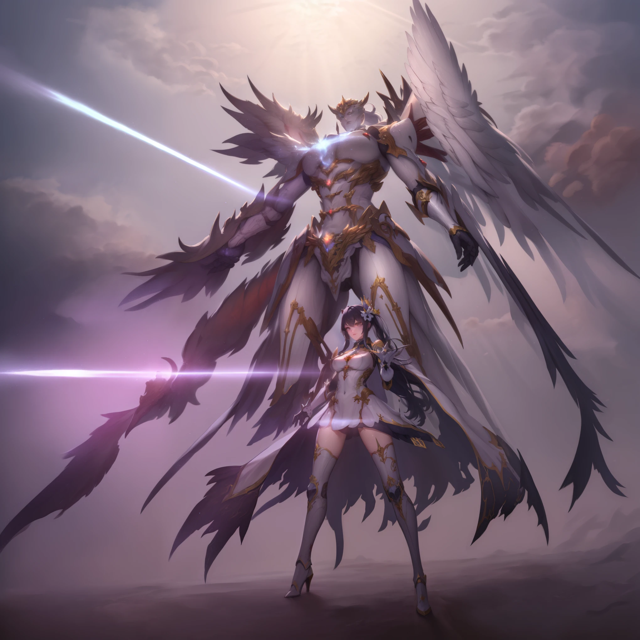 crown chakra RPG character, spiritually enlightened warrior, sacredなつながり, expensive認知度, vibrant aura, powerful energy, intricate armor, elaborate helmet, radiant crown, fantastic light, golden halo, peaceful look, gentle eyes, gentle smile, Seraphic Wings, Ancient symbols, mysterious cane, sacredな巻物, exquisite robe, Transcendent Existence, Celestial Guardian, mysterious power, embodiment of wisdom, Glowing energy, graceful movements, symbolic tattoo, shining rays, harmonious balance, Enigmatic aura, resonance frequency, beyond dimensions, strengthened spirit, spiritual enlightenment, magic sword, Astral projection, universal connection, Inner peace, Revealed divinity, transformed soul, supreme being, divine essence, Ancient prophecy, infinite possibilities, reveal the mystery, expensive_巨乳combat mecha，（blonde girl），(huge ponytail),shining blue eyes，blue light energy long sword，Milky Way，mechanical and sophisticated，（（blonde beauty））public details，mecha wings，elegant，blue mecha，blue shining eyes，（stocking heels），land，mechanical and sophisticated，public detailecha wings，elegant，wood々，I have hands and feet，diagonal，diagonal，Hugeness，Wind，It&#39;s hazy，Mecha&#39;s eyes glow blue，blue mecha，blue shining eyes，Holding a sword of delicate light energy，sky sky，mechanical and sophisticated，public details，Huge mecha wings，elegant，wood々，I have hands and feet，diagonal，diagonal，Hugeness，Baiyun，It&#39;s hazy，Mecha&#39;s eyes glow blue，public details，Winds of the future，sacred，cavalier，combat mecha，shining blue eyes，blue delicate sniper rifle，sky sky，mechanical and sophisticated，public details，Huge mecha wings，elegant，wood々，I have hands and feet，diagonal，diagonal，Hugeness，Baiyun，It&#39;s hazy，Mecha&#39;s eyes glow blue，public details，Winds of the future，sacred，cavalier，My face looks clean，face wearing mask armor，master painting，best quality，official art，Highly detailed CG Unity 8K wallpaper，brighter light，（particles of light，（figure）（color）good looking，Impeccable，（（graphic painting）），（heavier stroke）），（thick line），best image quality，master painting，filigree，long eyelashes，（（（silhouette））），highly detailed background，tulip，banana leaf，lily，dew，date palm flower，Ryu，pale white off shoulder dore sotho sunlight，（people々close-up of），（（super highest quality））， （（Very masterpiece））， （（super detail：1.4））， （（Surreal realistic 3D））， dragon warrior girl， Machine body， Dynamic action poses in battle scenes， Very complex and heavy fighter mechanical weapons， Off-shoulder fashion that combines intricate steampunk and gothic ， intricate steampunk headgear， Very thin long mechanical boots above the knee， Fluttering lace flare mini skirt， Beautiful big breasts pointing upwards，somewhat long, Windになびく縦巻きの銀髪，Countless Shining Big Sess