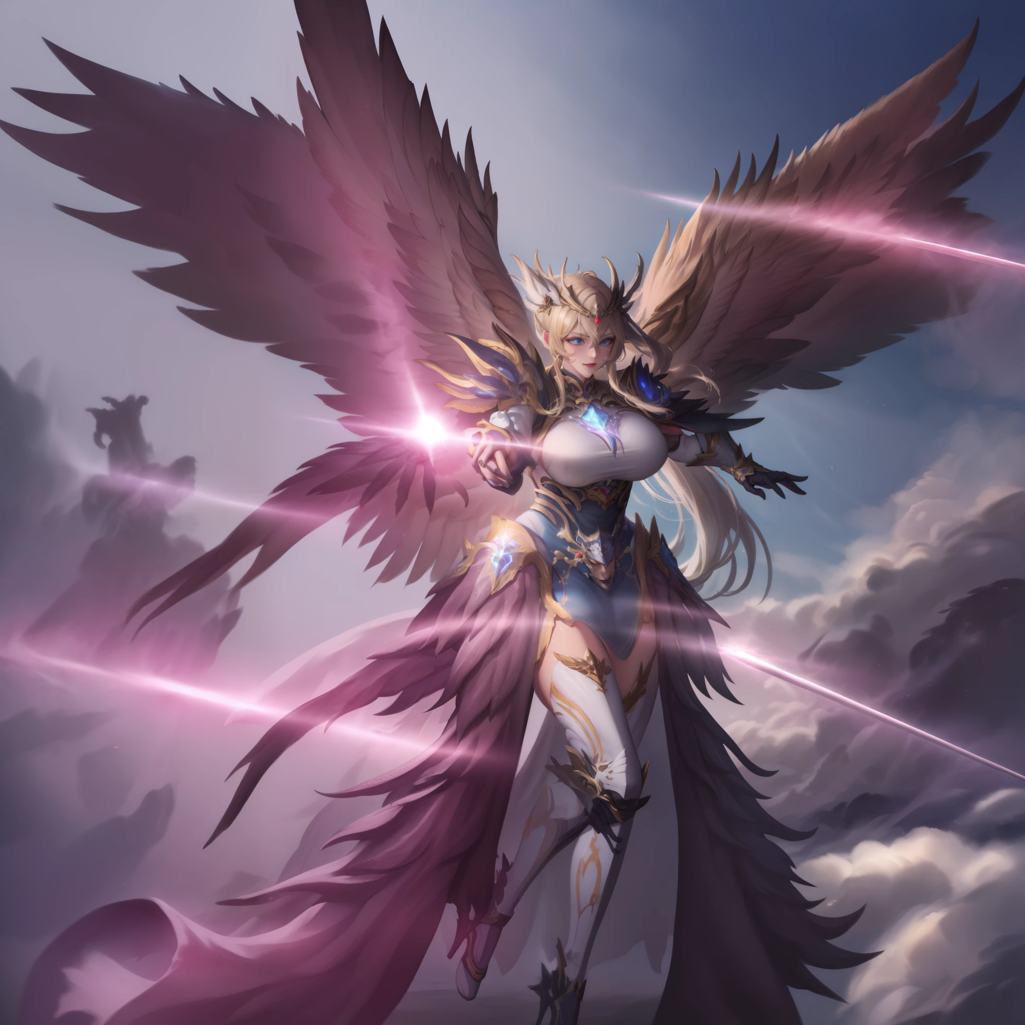 crown chakra RPG character, spiritually enlightened warrior, sacredなつながり, expensive認知度, vibrant aura, powerful energy, intricate armor, elaborate helmet, radiant crown, fantastic light, golden halo, peaceful look, gentle eyes, gentle smile, Seraphic Wings, Ancient symbols, mysterious cane, sacredな巻物, exquisite robe, Transcendent Existence, Celestial Guardian, mysterious power, embodiment of wisdom, Glowing energy, graceful movements, symbolic tattoo, shining rays, harmonious balance, Enigmatic aura, resonance frequency, beyond dimensions, strengthened spirit, spiritual enlightenment, magic sword, Astral projection, universal connection, Inner peace, Revealed divinity, transformed soul, supreme being, divine essence, Ancient prophecy, infinite possibilities, reveal the mystery, expensive_巨乳combat mecha,(blonde girl),(huge ponytail),shining blue eyes,blue light energy long sword,Milky Way,mechanical and sophisticated,((blonde beauty))public details,mecha wings,elegant,blue mecha,blue shining eyes,(stocking heels),land,mechanical and sophisticated,public detailecha wings,elegant,wood々,I have hands and feet,diagonal,diagonal,Hugeness,Wind,It's hazy,Mecha's eyes glow blue,blue mecha,blue shining eyes,Holding a sword of delicate light energy,sky sky,mechanical and sophisticated,public details,Huge mecha wings,elegant,wood々,I have hands and feet,diagonal,diagonal,Hugeness,Baiyun,It's hazy,Mecha's eyes glow blue,public details,Winds of the future,sacred,cavalier,combat mecha,shining blue eyes,blue delicate sniper rifle,sky sky,mechanical and sophisticated,public details,Huge mecha wings,elegant,wood々,I have hands and feet,diagonal,diagonal,Hugeness,Baiyun,It's hazy,Mecha's eyes glow blue,public details,Winds of the future,sacred,cavalier,My face looks clean,face wearing mask armor,master painting,best quality,official art,Highly detailed CG Unity 8K wallpaper,brighter light,(particles of light,(figure)(color)good looking,Impeccable,((graphic painting)),(heavier stroke)),(thick line),best image quality,master painting,filigree,long eyelashes,(((silhouette))),highly detailed background,tulip,banana leaf,lily,dew,date palm flower,Ryu,pale white off shoulder dore sotho sunlight,(people々close-up of),((super highest quality)), ((Very masterpiece)), ((super detail:1.4)), ((Surreal realistic 3D)), dragon warrior girl, Machine body, Dynamic action poses in battle scenes, Very complex and heavy fighter mechanical weapons, Off-shoulder fashion that combines intricate steampunk and gothic , intricate steampunk headgear, Very thin long mechanical boots above the knee, Fluttering lace flare mini skirt, Beautiful big breasts pointing upwards,somewhat long, Windになびく縦巻きの銀髪,Countless Shining Big Sess