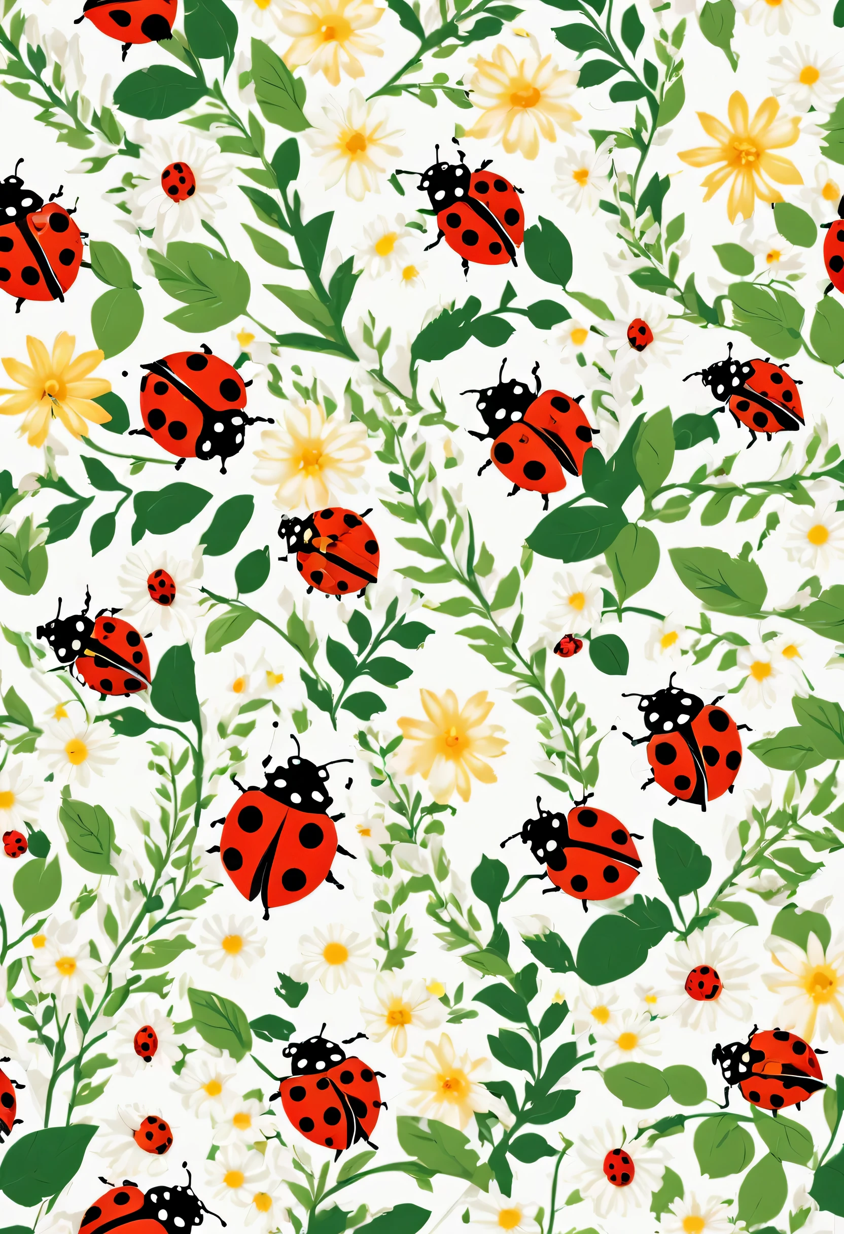 Coccinelles & fleurs simples fond d'écran de printemps