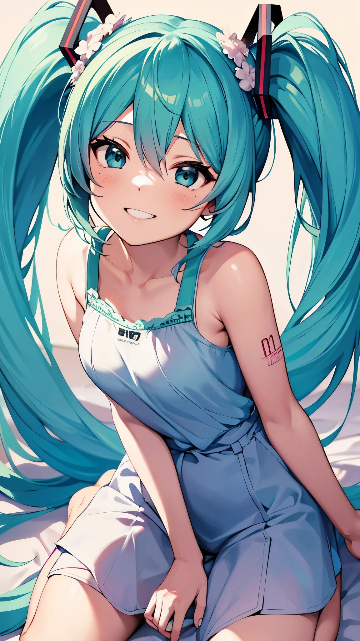 Cute anime characters、Hatsune Miku、smile、twin tails