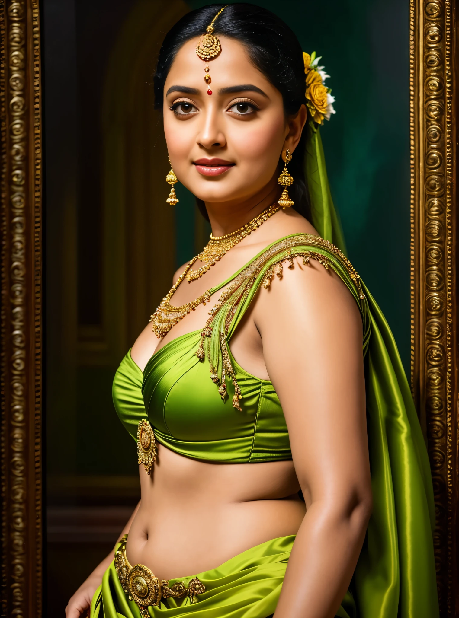 Looks like Anushka Shetty, Masterpiece, Best quality, high clarity eyes, beautifully styled hair, critically flawless,sharp picture, Full portrait, High pixels, perfect face, perfect eyes, beautiful face, perfect hands,perfect fingers, in Peter Paul Rubens style, by Peter Paul Rubens, baroque style, acrylic on canvas, highly detailed, description: "Create a nymph inspired by the tales of Greek or Roman mythology, embodying the essence of a natural element or location, and possessing a unique ability or trait that sets her apart."