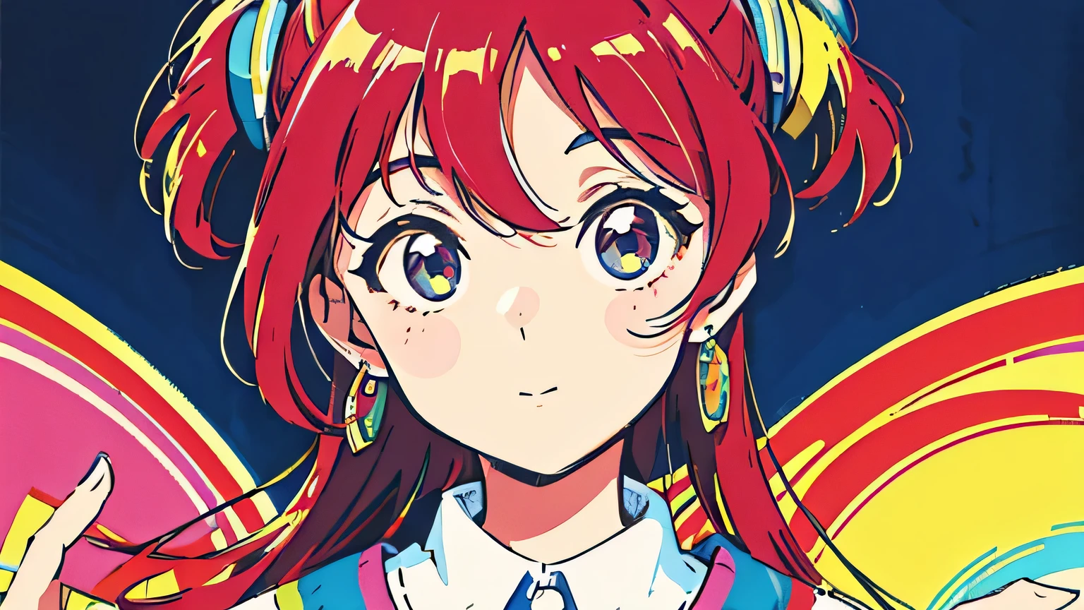 (flat color:0.9),(colorful:1.1),(masterpiece:1,2),retro,city pop, best quality, masterpiece, highres, original, extremely detailed wallpaper, looking at viewer,,,1girl,solo,Girl,Portrait