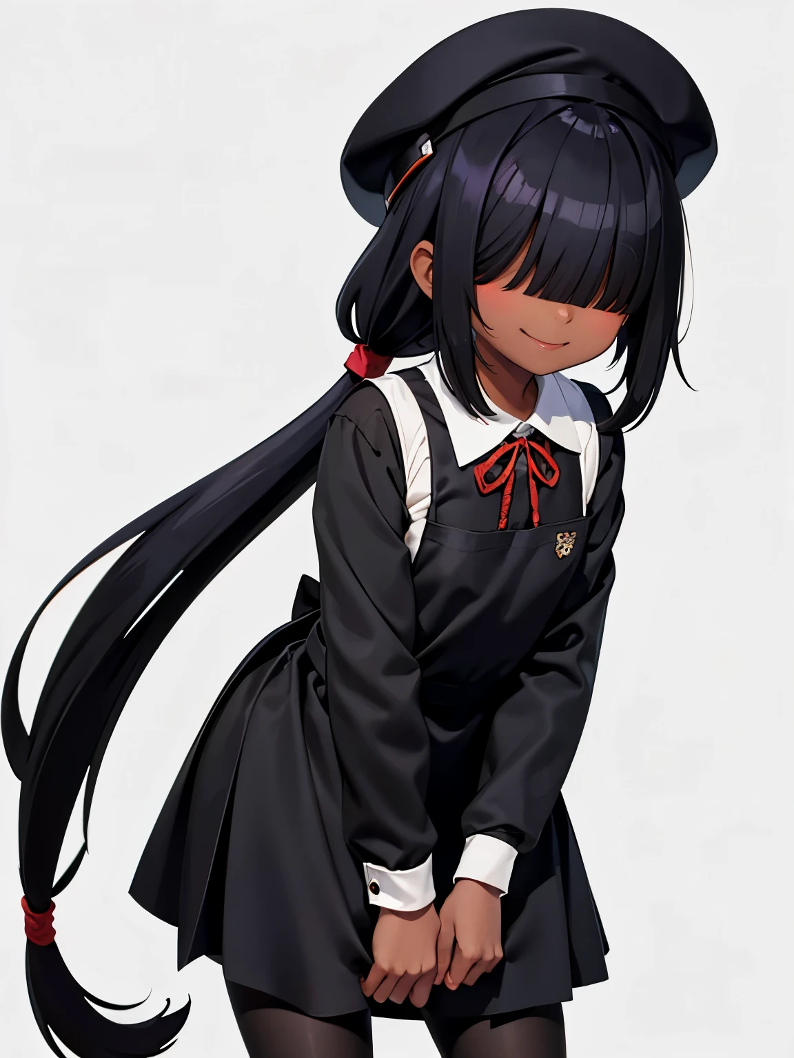 Anime girl in a black dress and hat with long black hair - SeaArt AI