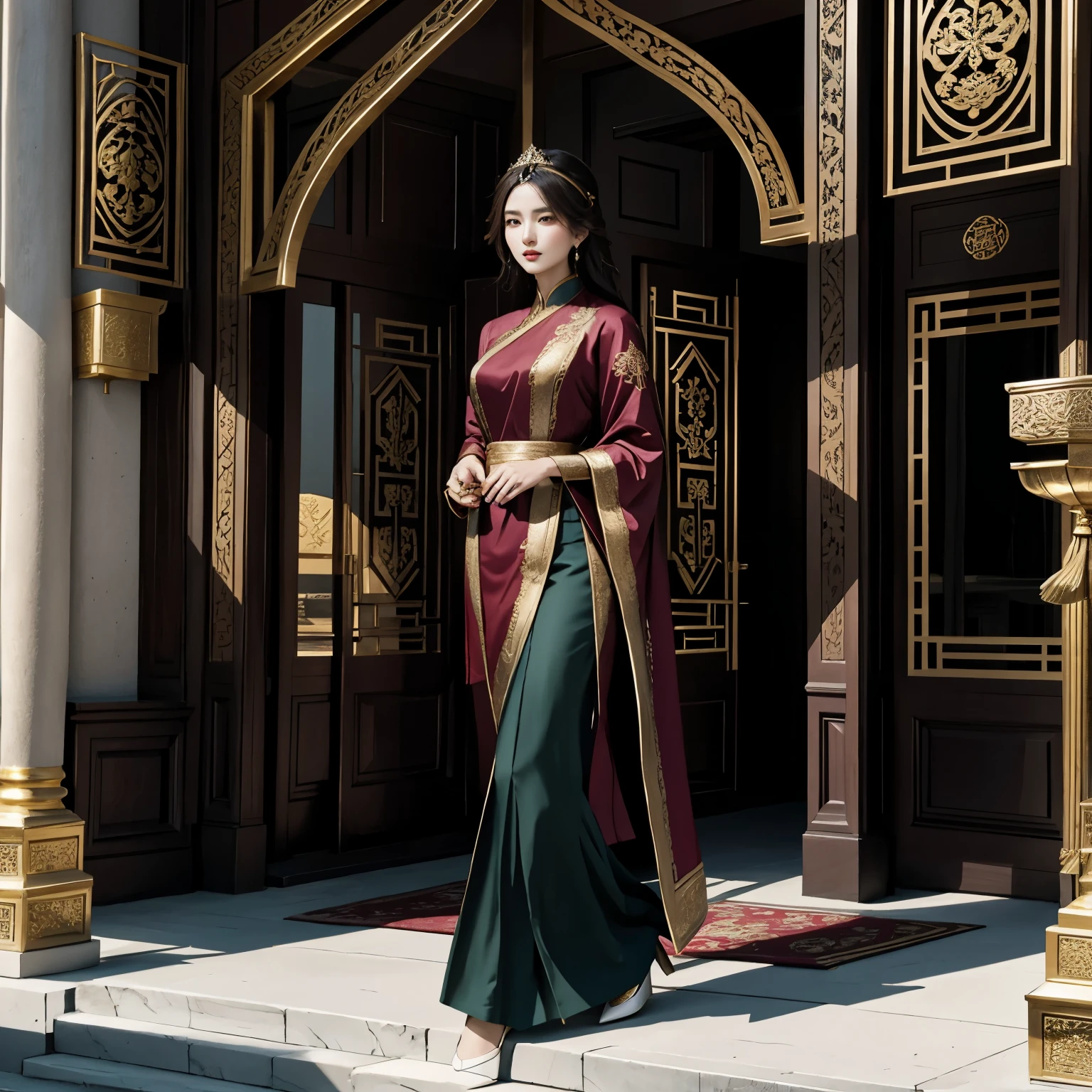 An exquisite and regal logo for "The Eastern Looks" clothing store, featuring delicate Eastern motifs and auspicious symbols. The logo design radiates elegance and sophistication with graceful lines and intricate details. The color palette consists of deep jewel tones, evoking a sense of luxury and nobility. The font is elegant and refined, complementing the design and adding to the store's sophisticated brand image. The logo conveys an air of royalty and refinement, invoking images of ancient Eastern courts and opulent palaces.