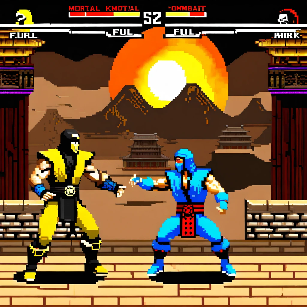 games Mortal Kombat  by 1992. Screenshot . Full stylization of graphics.