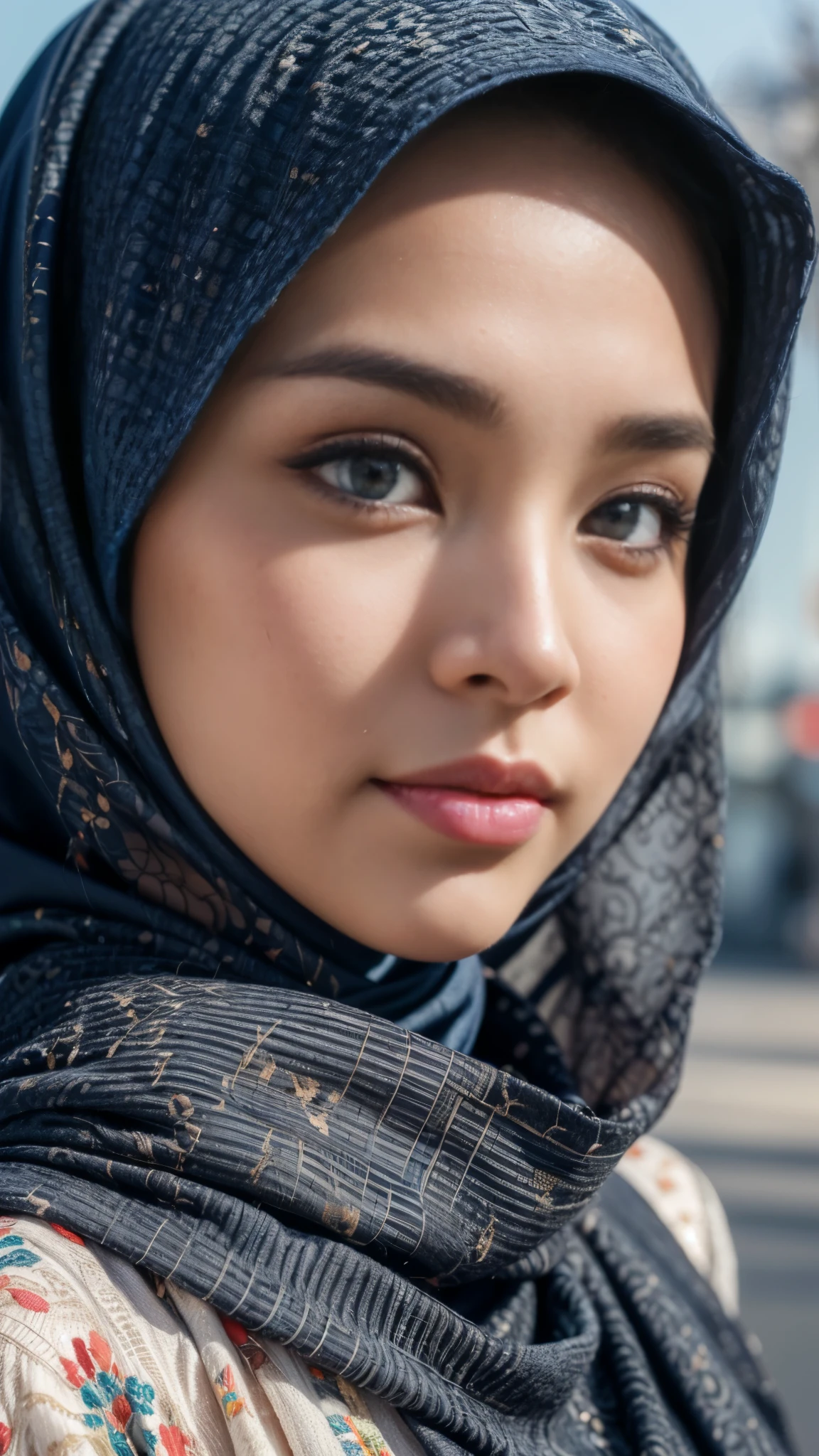 (best quality,4k,highres),vivid colors,beautiful detailed blue grey eyes,beautiful detailed lips,expressive face, skinice soft face,confident expression,young indonesian muslim woman,simple hijab fashion,colorful background,stylish accessories,red cotton shirt,contrast with background,graceful posture,outdoor setting, walking in tokyo,fashionista,proud of her heritage,joyful mood,fashion-forward,girlpower,strong and independent woman,positive attitude,eyebrows on fleek,contemporary fashion,emphasize the eyes,flawless skin,high-quality photography,portrait photography,hijab style inspiration,empowered and elegant,lens flare effect,soft lighting,studio shot,embrace diversity,celebrate individuality,cultural pride, photon mapping, vivid colors, 