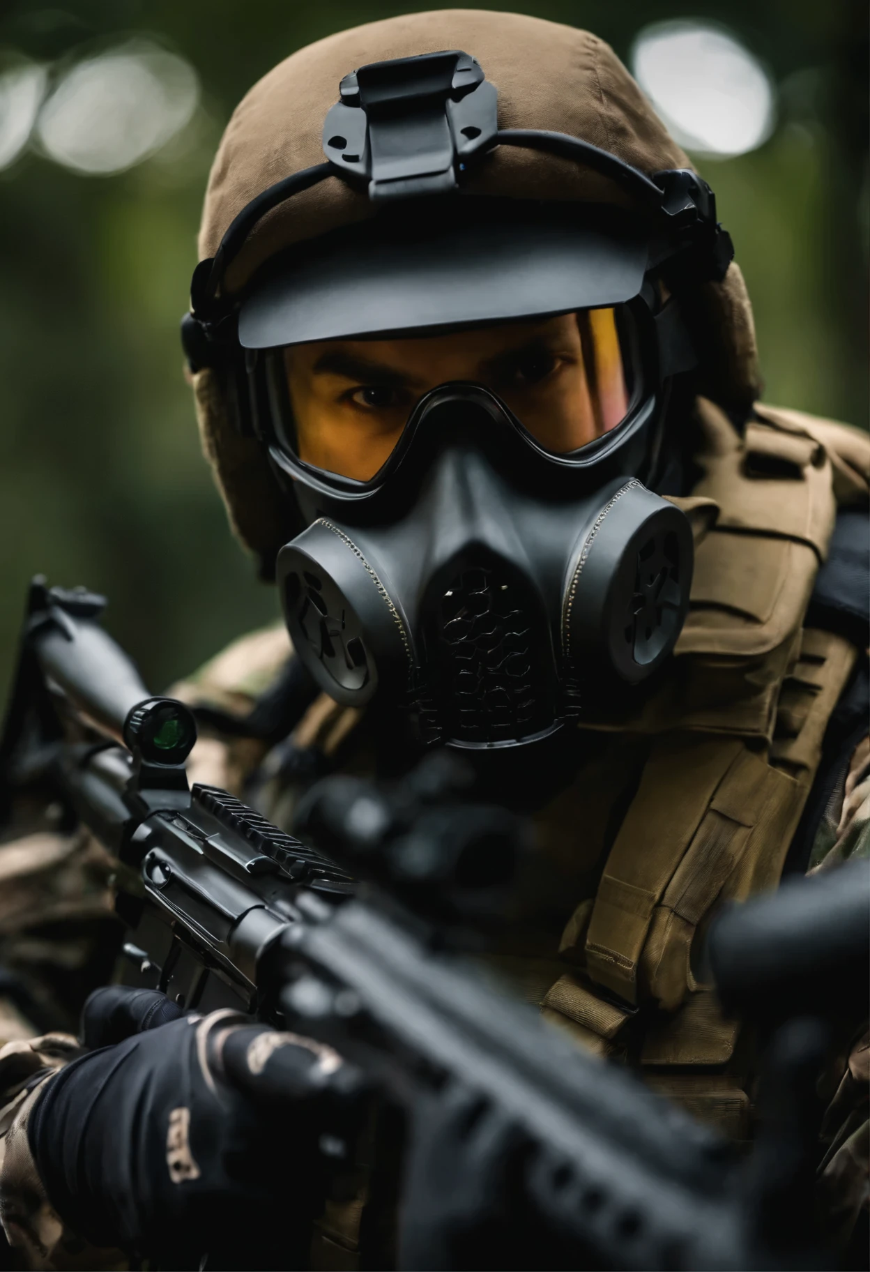 Group picture of airsoft player with mask on 