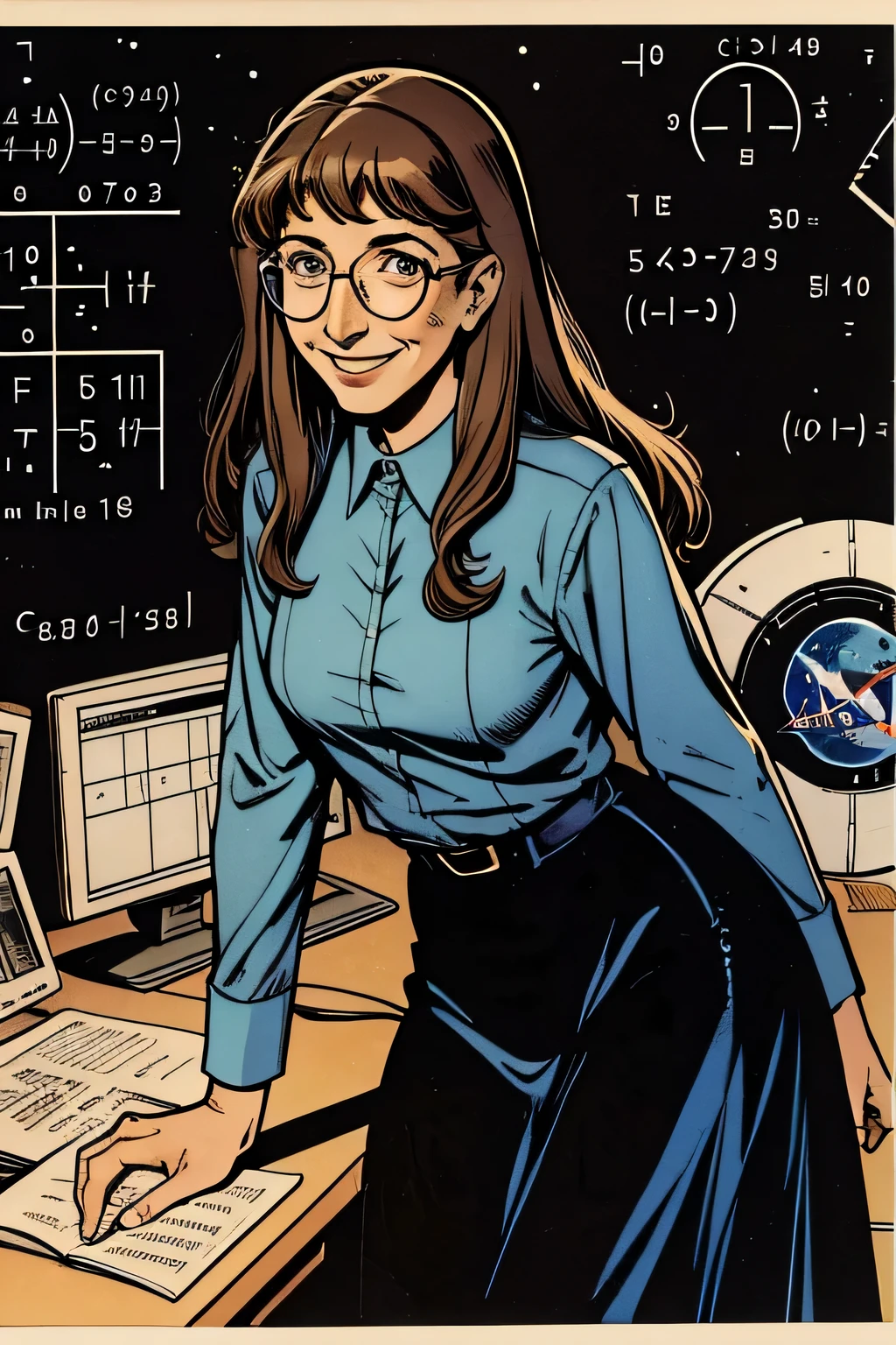 Margaret Hamilton smiling as a modern mathematician with glasses, Siglo XX, a todo color, NASA, Programa Apolo