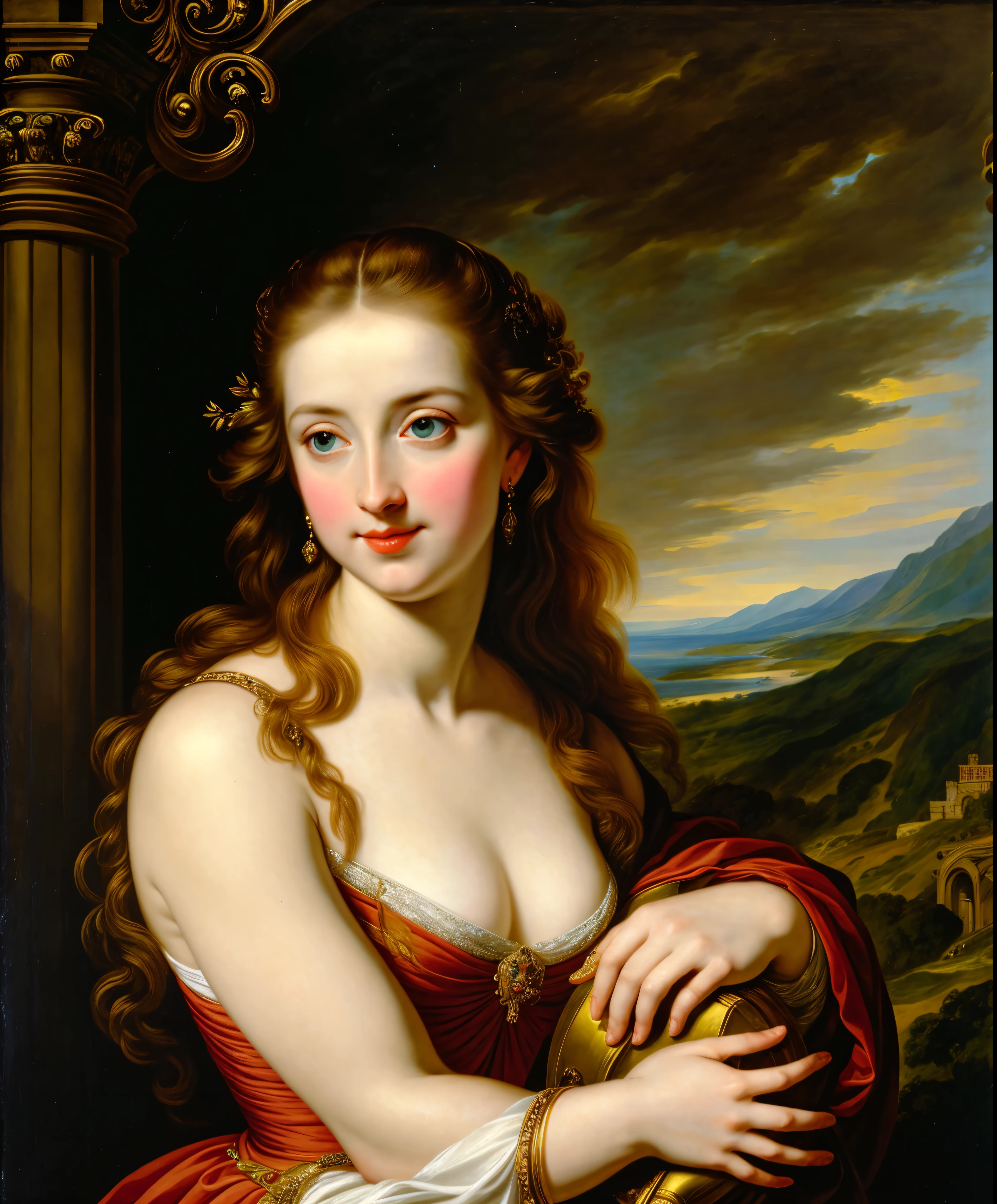 Masterpiece, Best quality, high clarity eyes, critically flawless,sharp picture, styled hair, long hair, fluffy hair, Full portrait, High pixels, perfect face, perfect eyes, beautiful face, perfect hands,perfect fingers, in Peter Paul Rubens style, by Peter Paul Rubens, baroque style, acrylic on canvas, highly detailed, description: "Create a nymph inspired by the tales of Greek or Roman mythology, embodying the essence of a natural element or location, and possessing a unique ability or trait that sets her apart.", sfw,