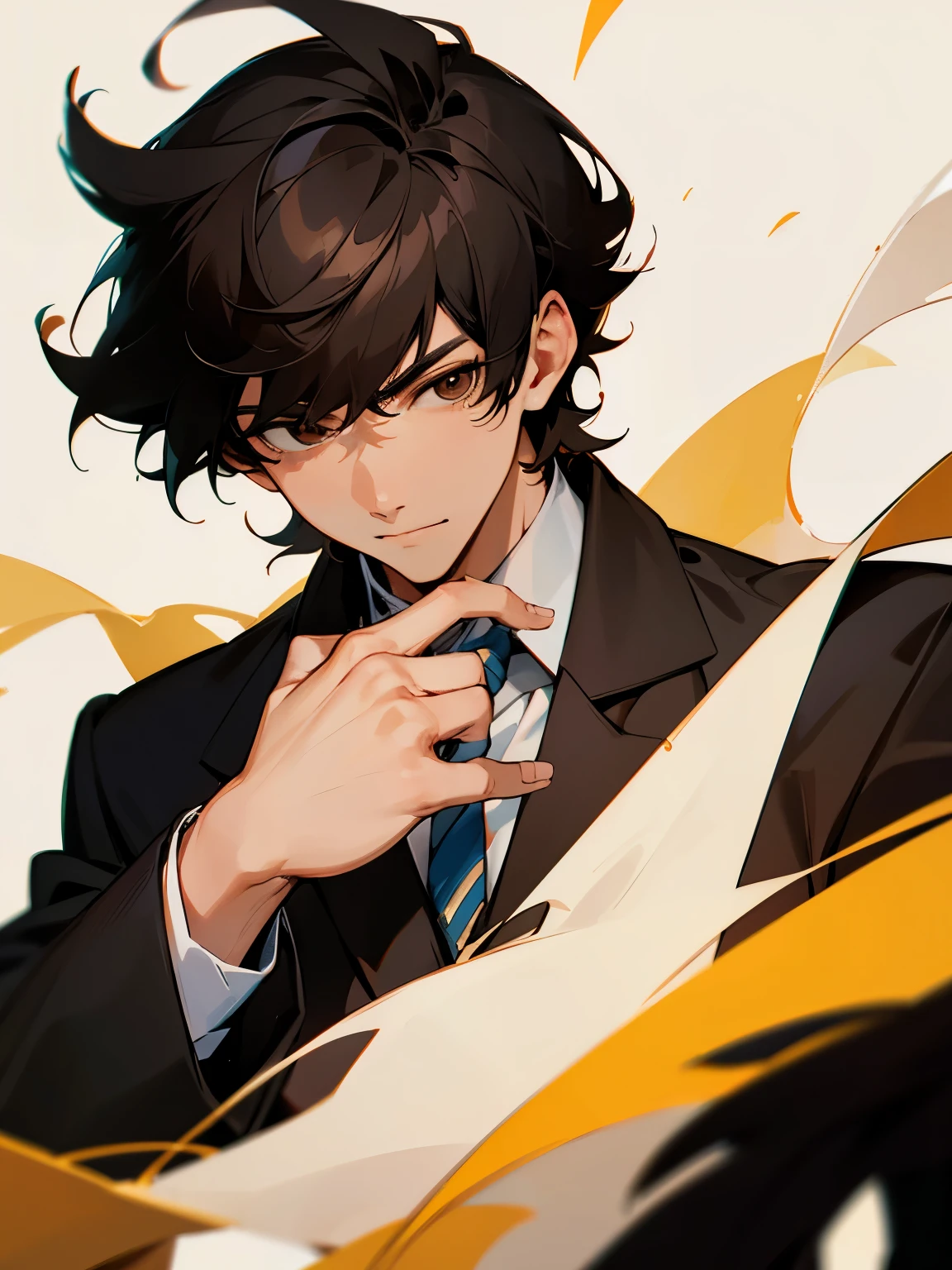 8k , a man , Black hair , brown eyes , Wear a school uniform