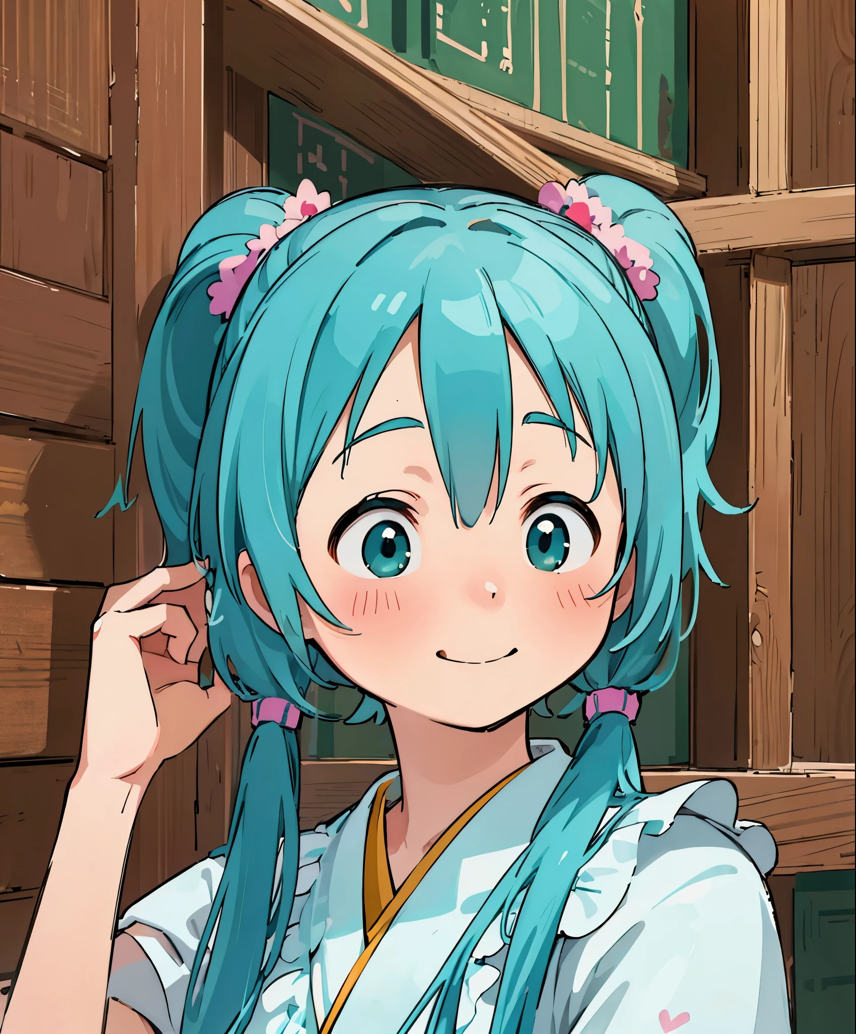 (masterpiece、highest quality、highest quality、official art、beautiful beautiful:1.2)、(1 girl:1.3)Hatsune Miku、twin tails,big breastasterpiece), (highest quality), ultra high resolution, sharp focus, ((1 female, alone)), Upper body, Hatsune Miku,beat the Japanese drum,Similarly,Sarashi,stand in a position of honor, perfect feminine face,stage,beautiful breasts,sly smile