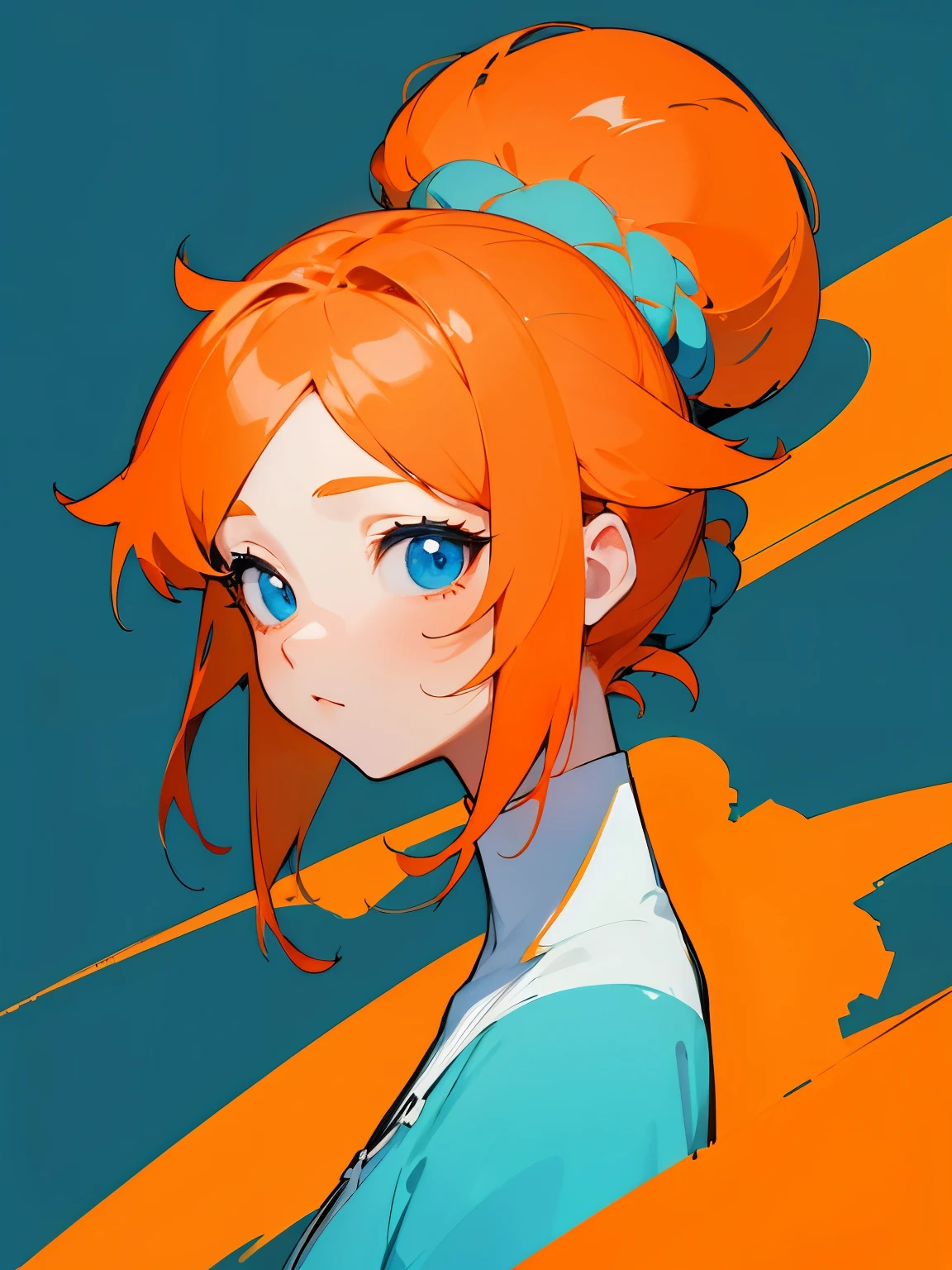 8k , woman , short orange hair , Bright blue eyes, ใส่ชุดsimpleสีฟ้า , house background , simple