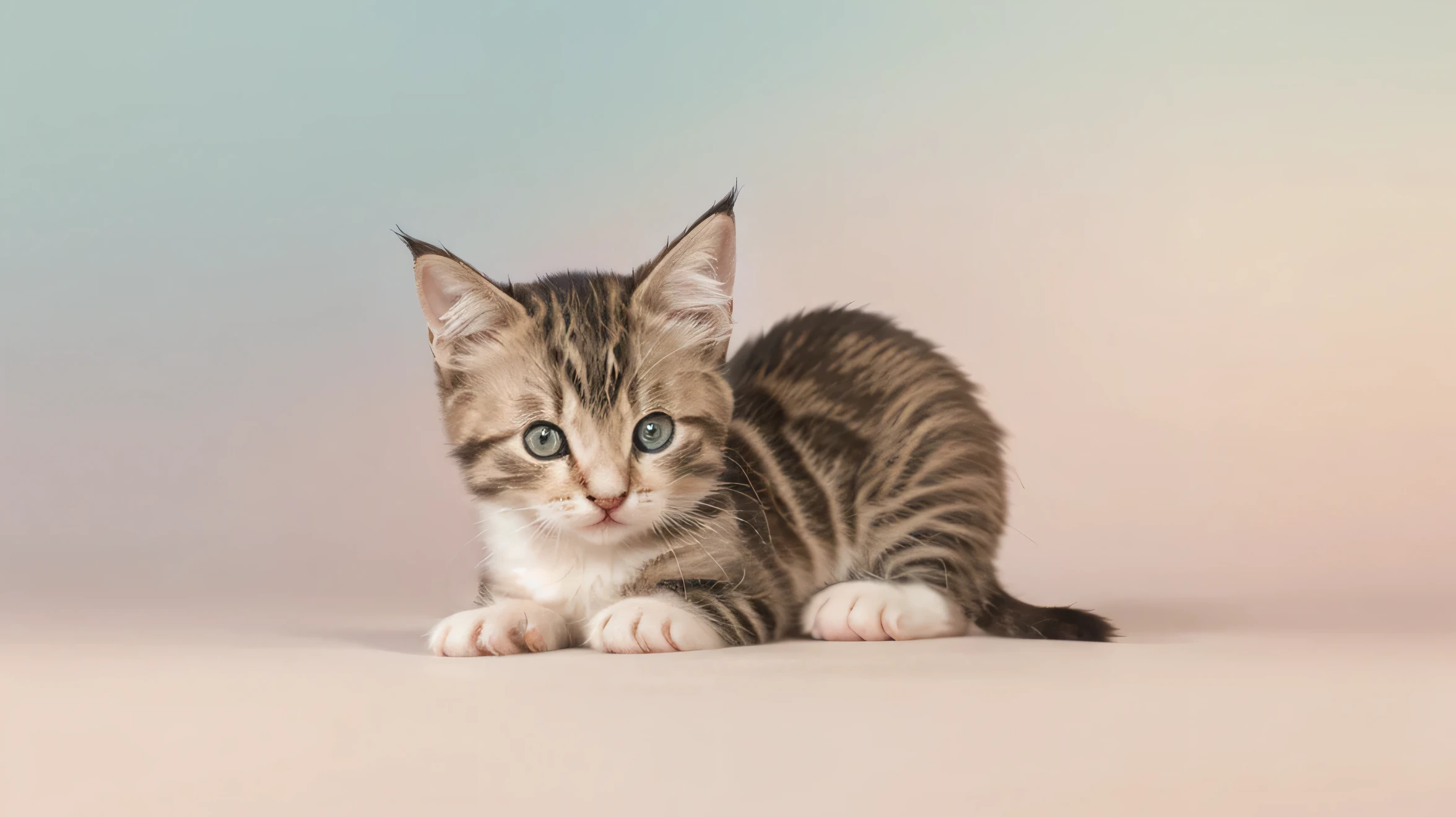 Young kitten on a gradient pastel background