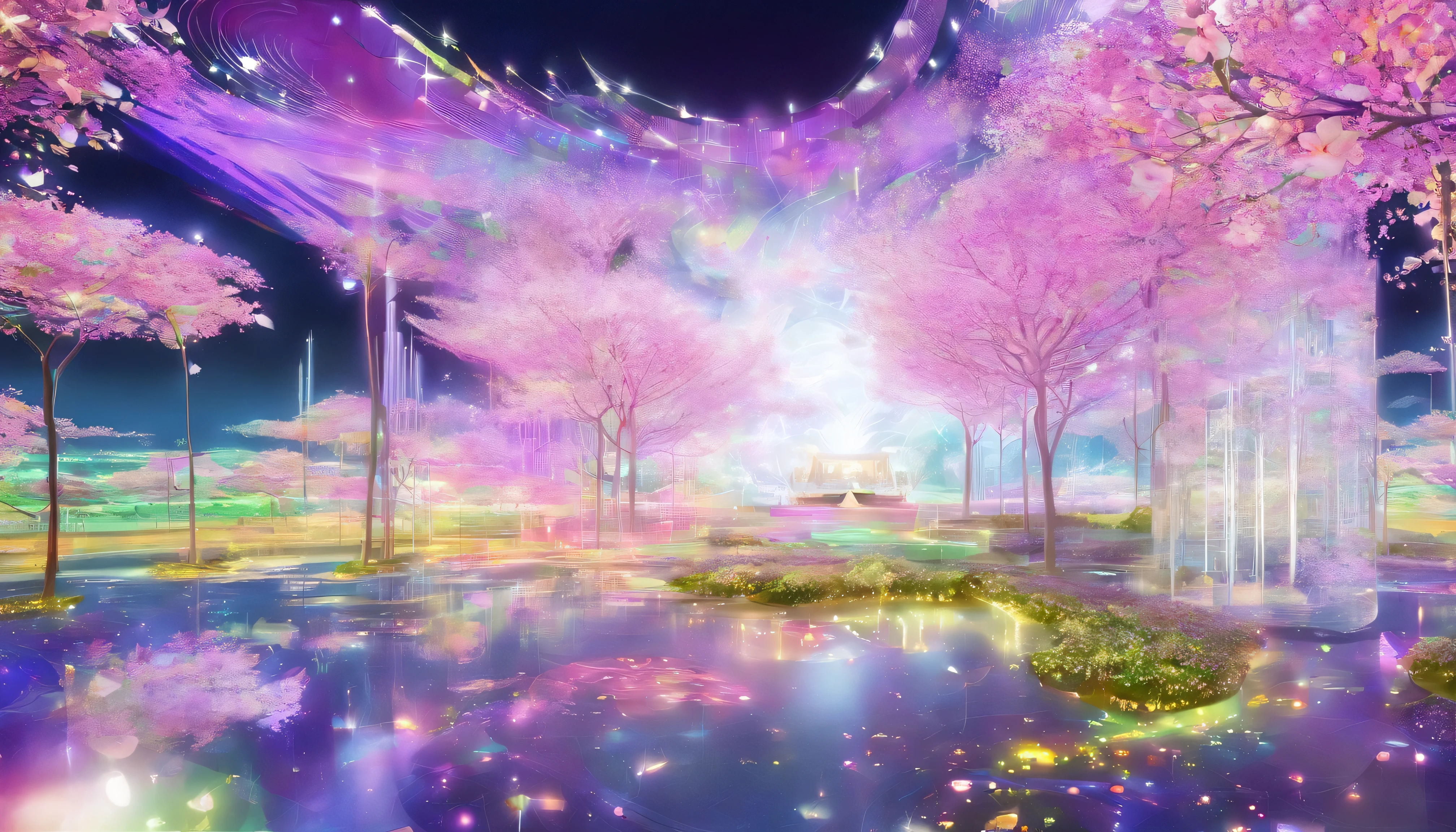 Imagine a digital art space full of fantasy, light and color。この空間teeth、Invite the viewer to another world。壁と床teeth動くデジタル花が咲き乱れるプロジェクションで覆われており、空間の中心にteeth巨大な光の彫刻が浮かんでいます。people visiting々々teeth、It&#39;s like having a dialogue with this work of art.、Walk along the path of light that changes color and shape。The whole space becomes one with music and light.、people visiting々々～provide a unique experience to。プロンプトteeth、This fantastic space is a sculpture of light.、Moving flowers、Photographed through participatory digital art.。teamlab、mirror、