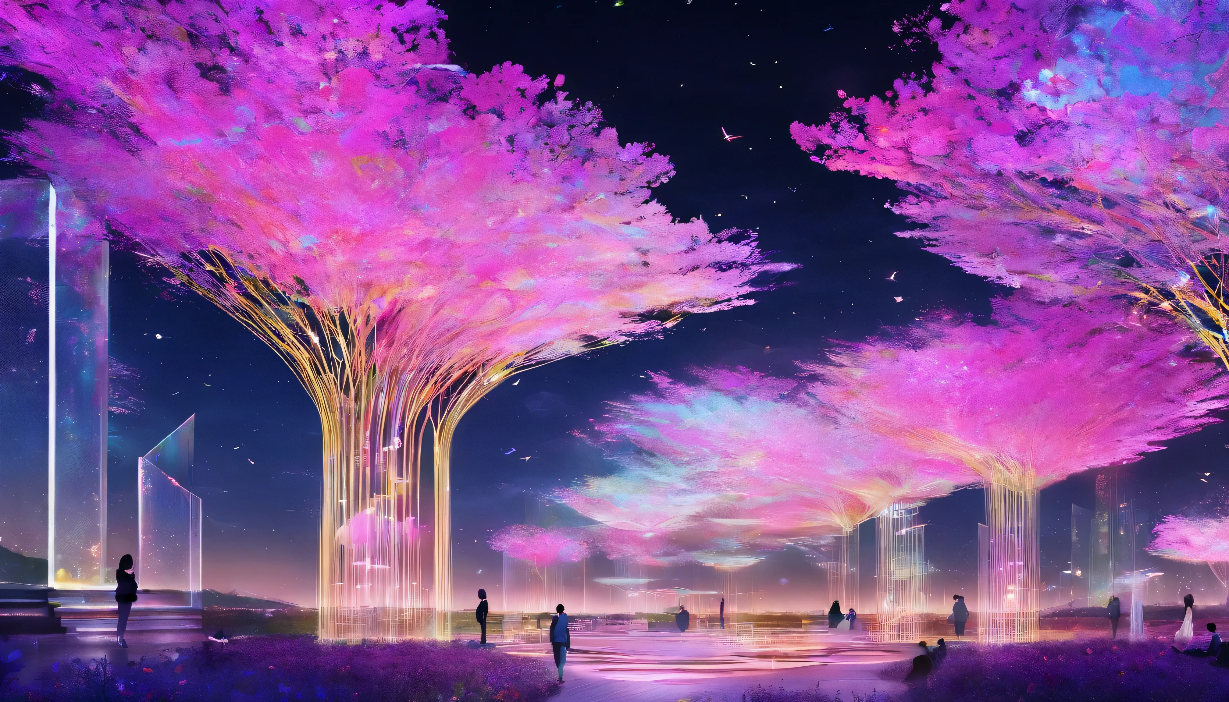 Imagine a digital art space full of fantasy, light and color。この空間teeth、Invite the viewer to another world。壁と床teeth動くデジタル花が咲き乱れるプロジェクションで覆われており、空間の中心にteeth巨大な光の彫刻が浮かんでいます。people visiting々々teeth、It&#39;s like having a dialogue with this work of art.、Walk along the path of light that changes color and shape。The whole space becomes one with music and light.、people visiting々々～provide a unique experience to。プロンプトteeth、This fantastic space is a sculpture of light.、Moving flowers、Photographed through participatory digital art.。teamlab、mirror、