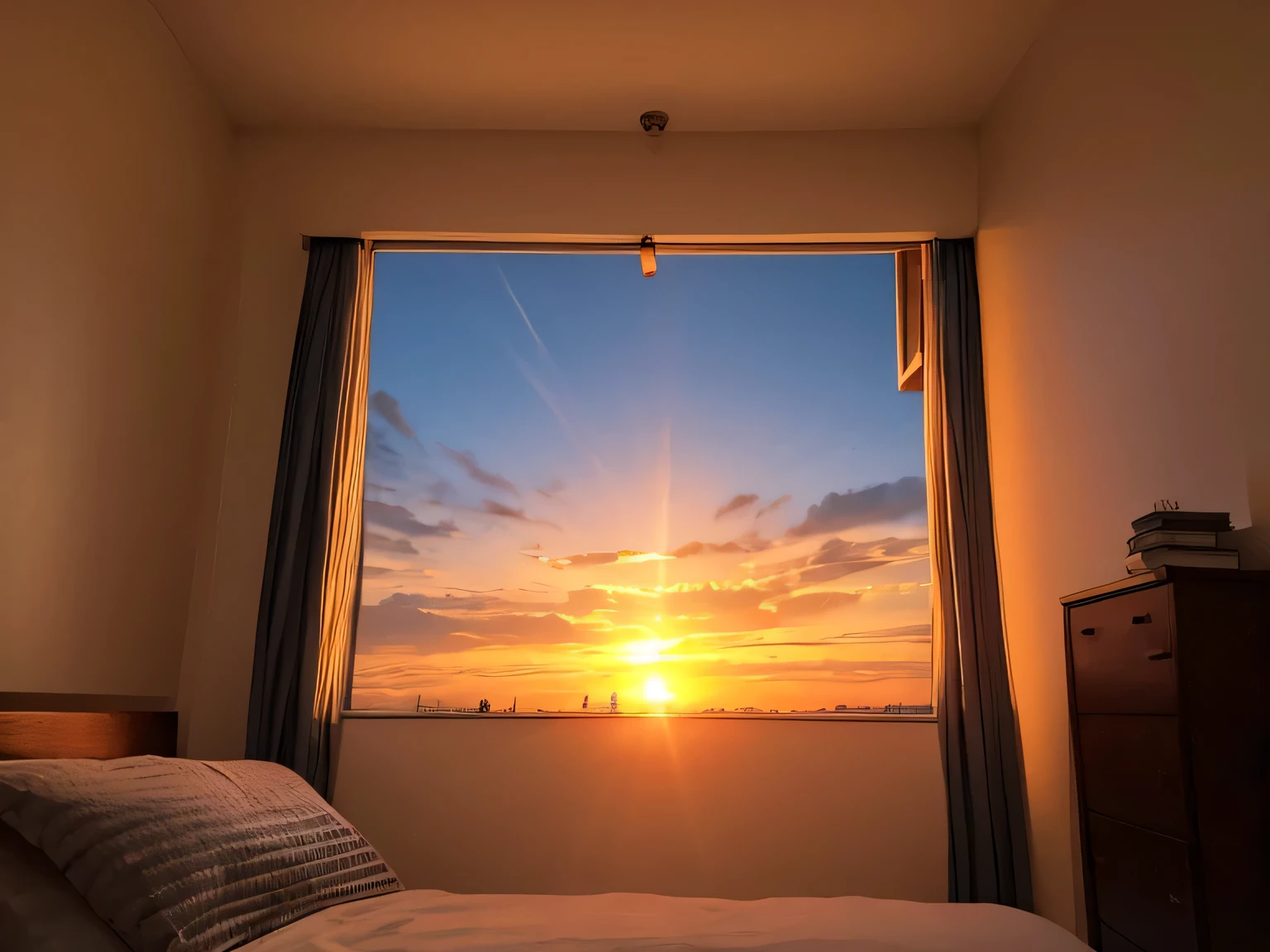 A room illuminated by the setting sun