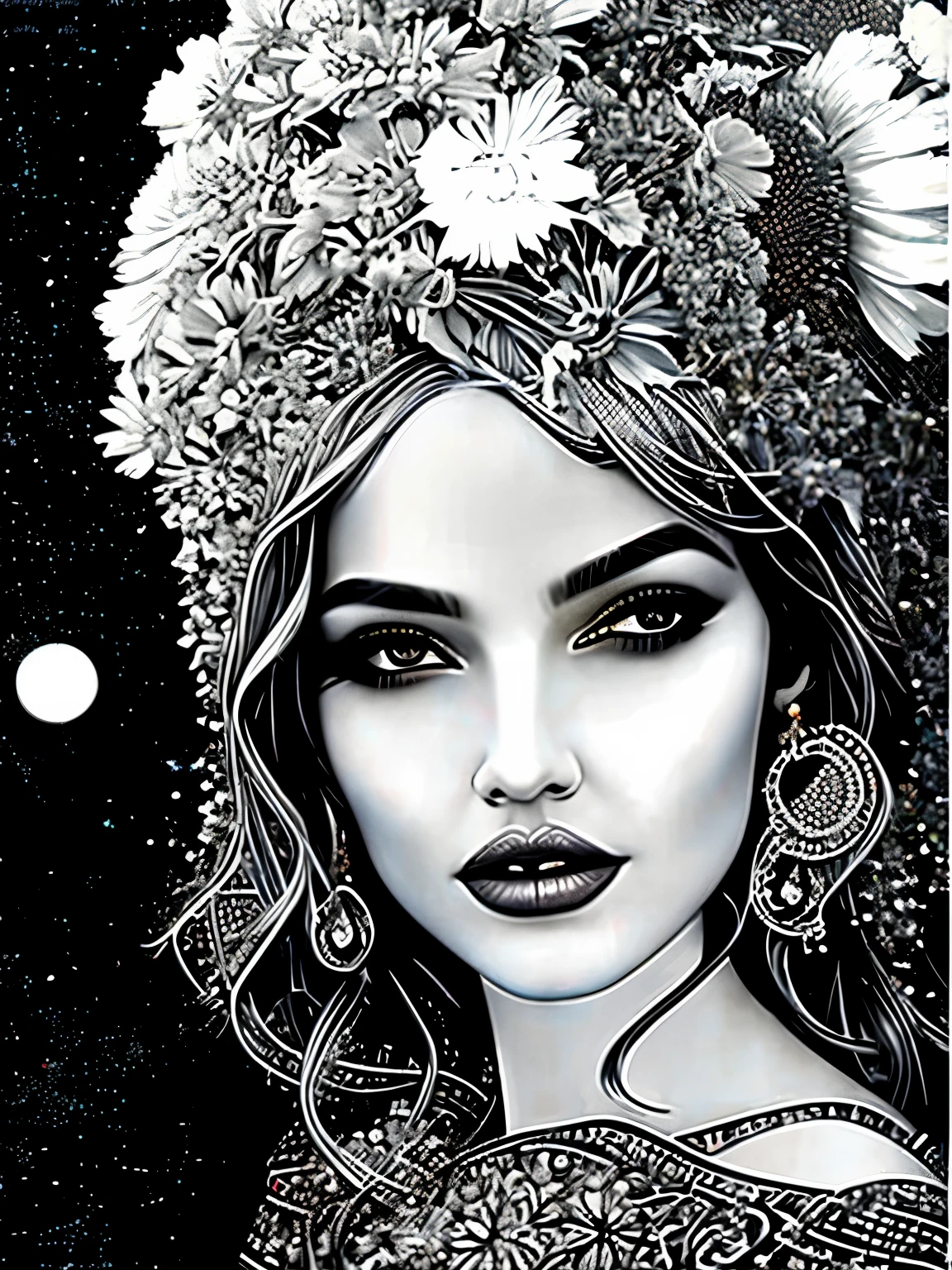 (best quality,4K,masterpiece:1.2),super detailed,Create a three-dimensional pixelated portrait in white,pixel art,in style of Hippie fashion design, portrait, beautiful detailed,beautiful girl,Australian artist Gil Bruve,black and white