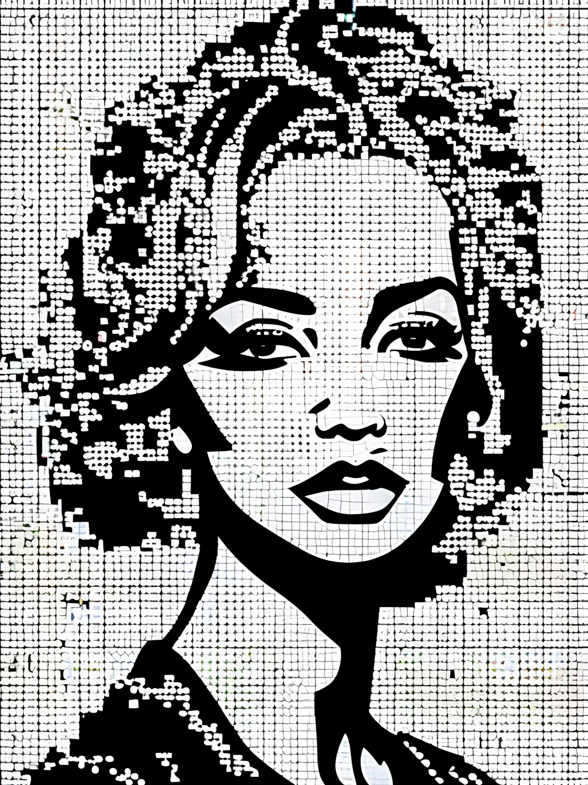 （best quality，4K，masterpiece：1.2），super detailed，Create a three-dimensional pixelated portrait in white，pixel art，in style of Hip Hop fashion design, a dress, full body, beautiful detailed,，beautiful girl，Australian artist Gil Bruve，black and white